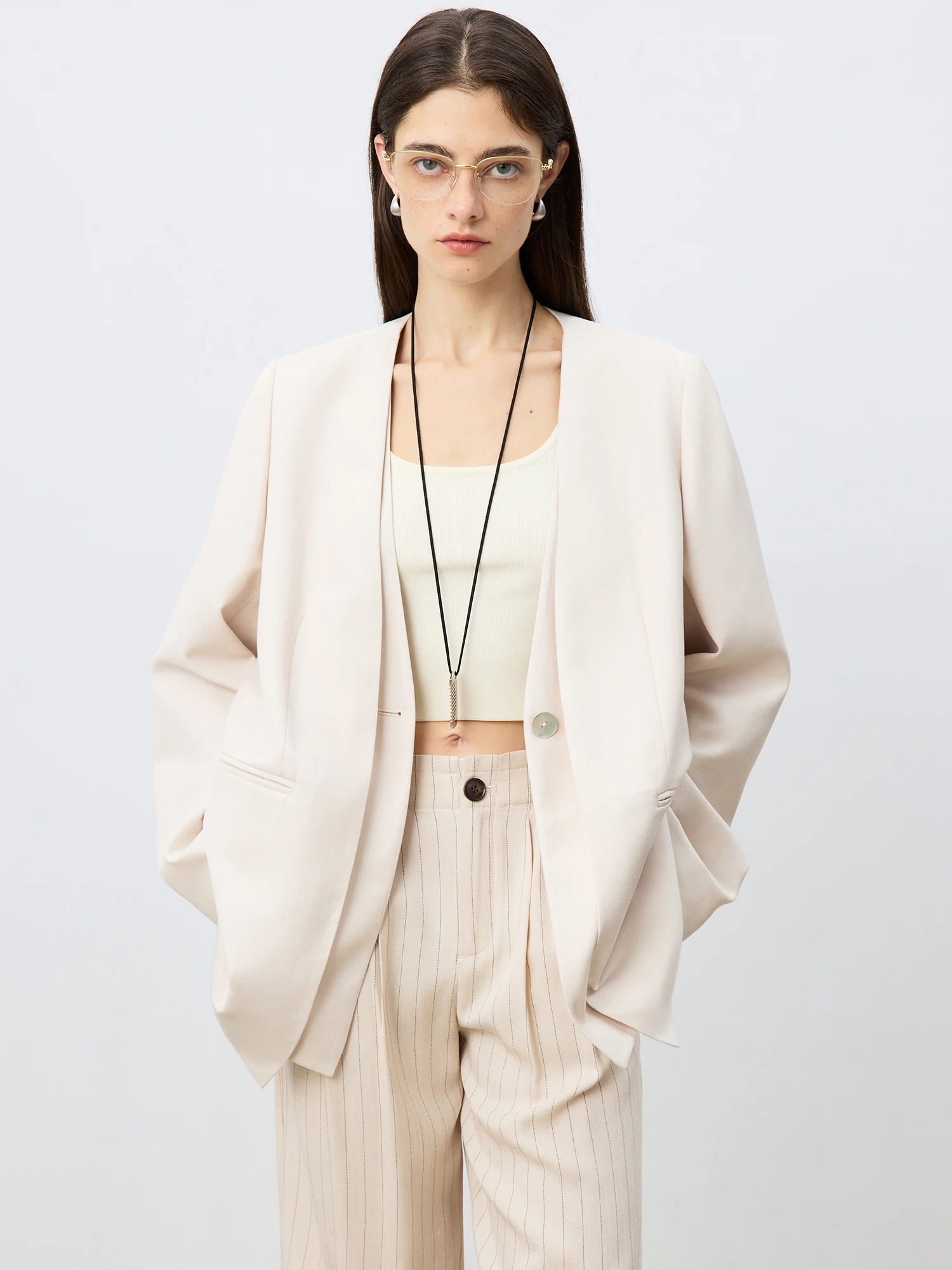 ZIQIAO Petite Size Linen Double Placket Fashion Suit Jacket for Women 2025 Spring New Design Modern Blazer 25ZQ91144