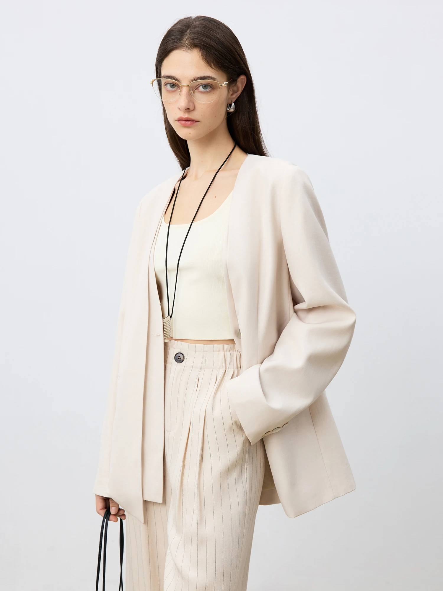 ZIQIAO Petite Size Linen Double Placket Fashion Suit Jacket for Women 2025 Spring New Design Modern Blazer 25ZQ91144
