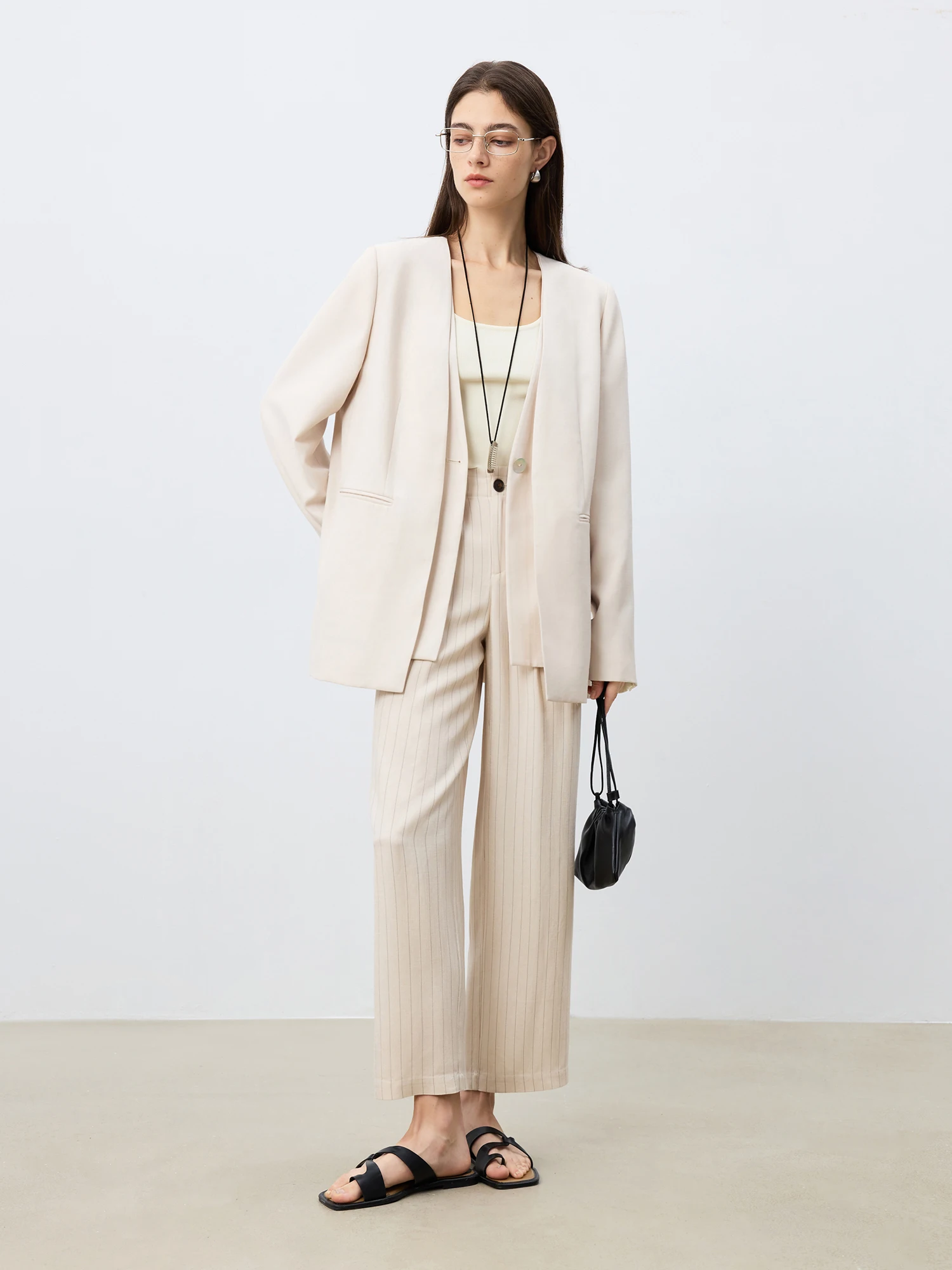 ZIQIAO Petite Size Linen Double Placket Fashion Suit Jacket for Women 2025 Spring New Design Modern Blazer 25ZQ91144