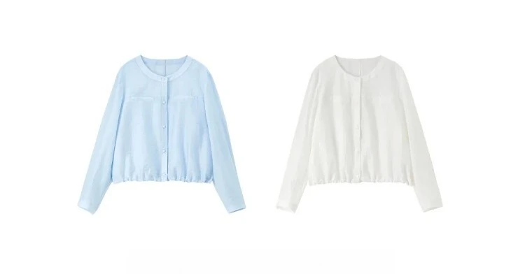 SENTUBILA Women's Lyocell White Shirt 2026 Spring Summer Round Neck Long Sleeve Drawstring Sheer Casual Top 161WB5014