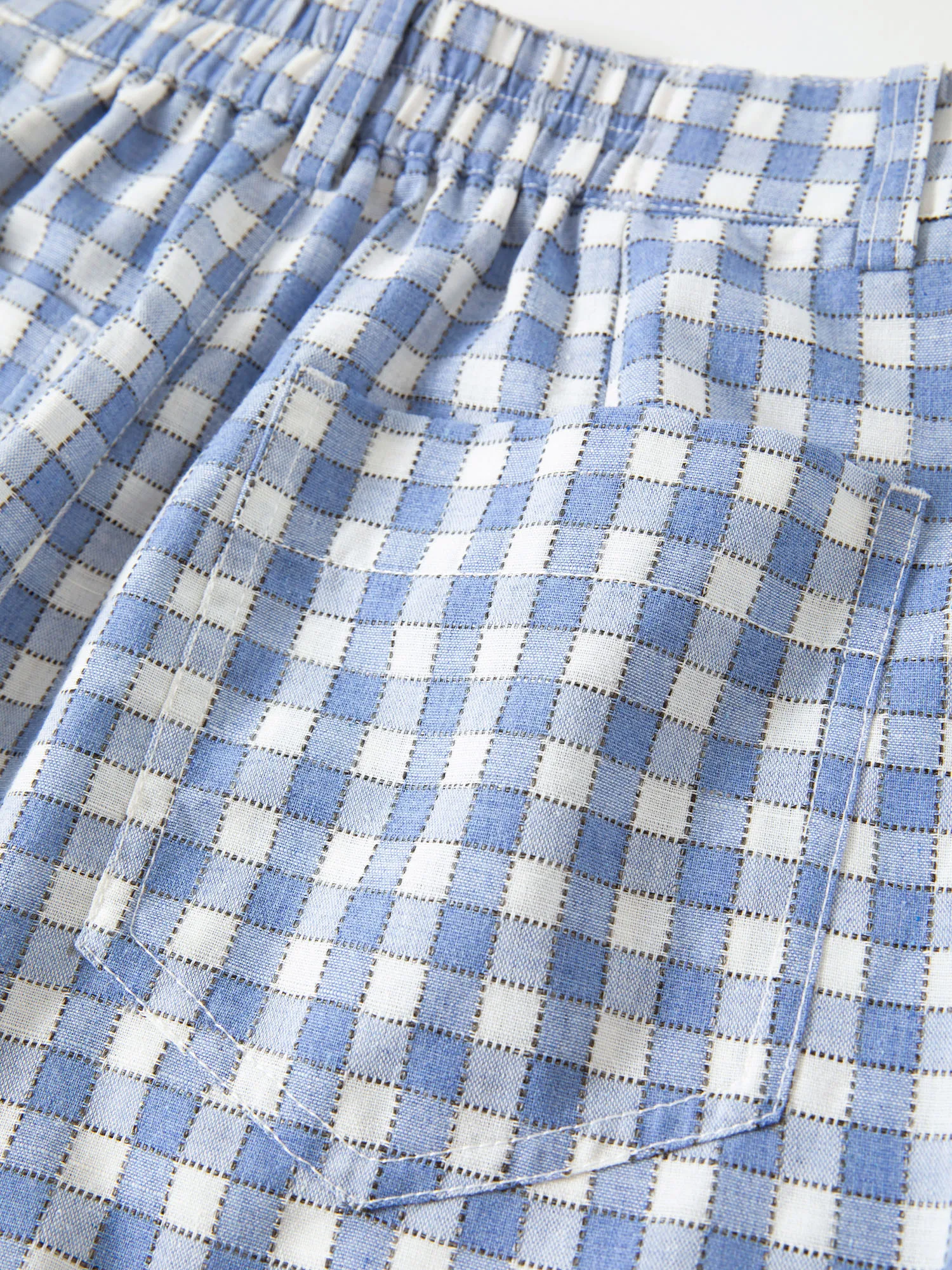 DUSHU 2026 Summer Women's Blue Plaid Barrel Leg Pants Relaxed Straight Fit - Casual Everyday Style for Summer Wear