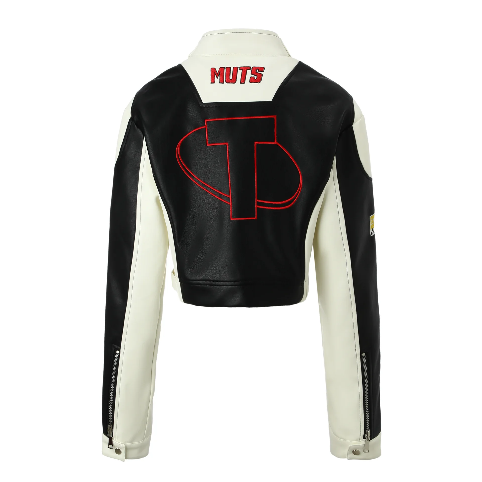 Embroidered PU Leather Racing Jacket Women Luxury Spliced Short Biker Jacket Motorcycle Outerwears Spring Autumn Women Clothes