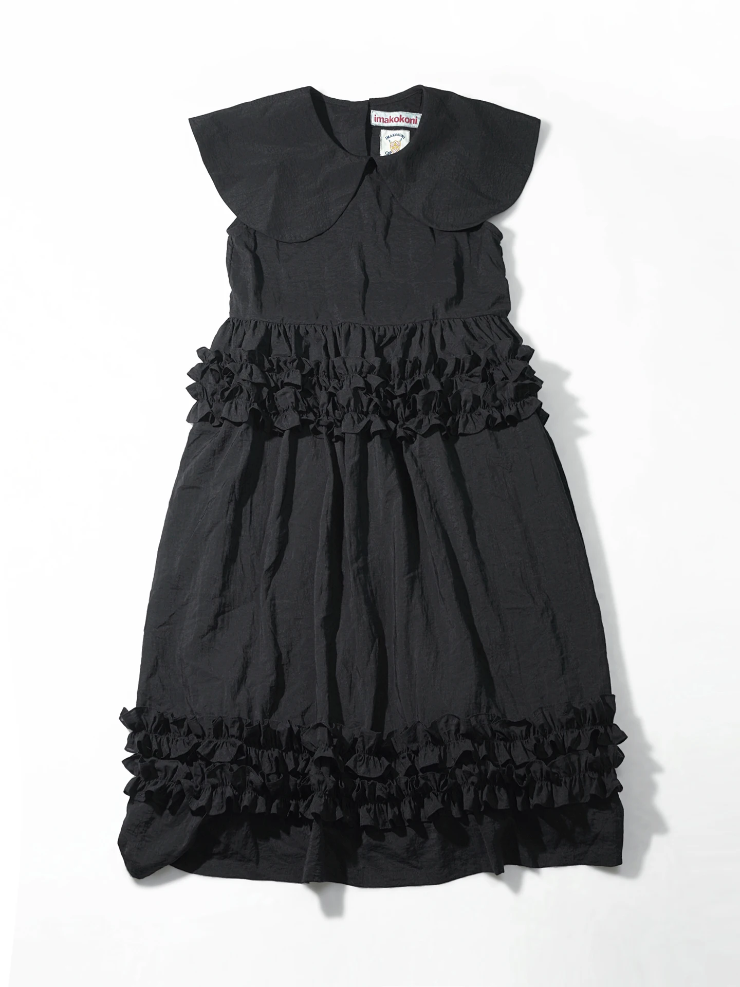 Black temperament dress, women's imakokoni original, summer casual art texture, doll neck sleeveless mid length skirt 265573