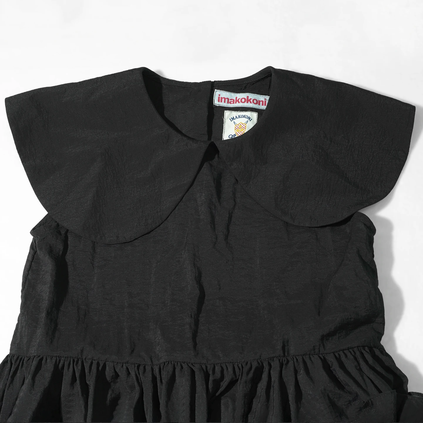 Black temperament dress, women's imakokoni original, summer casual art texture, doll neck sleeveless mid length skirt 265573