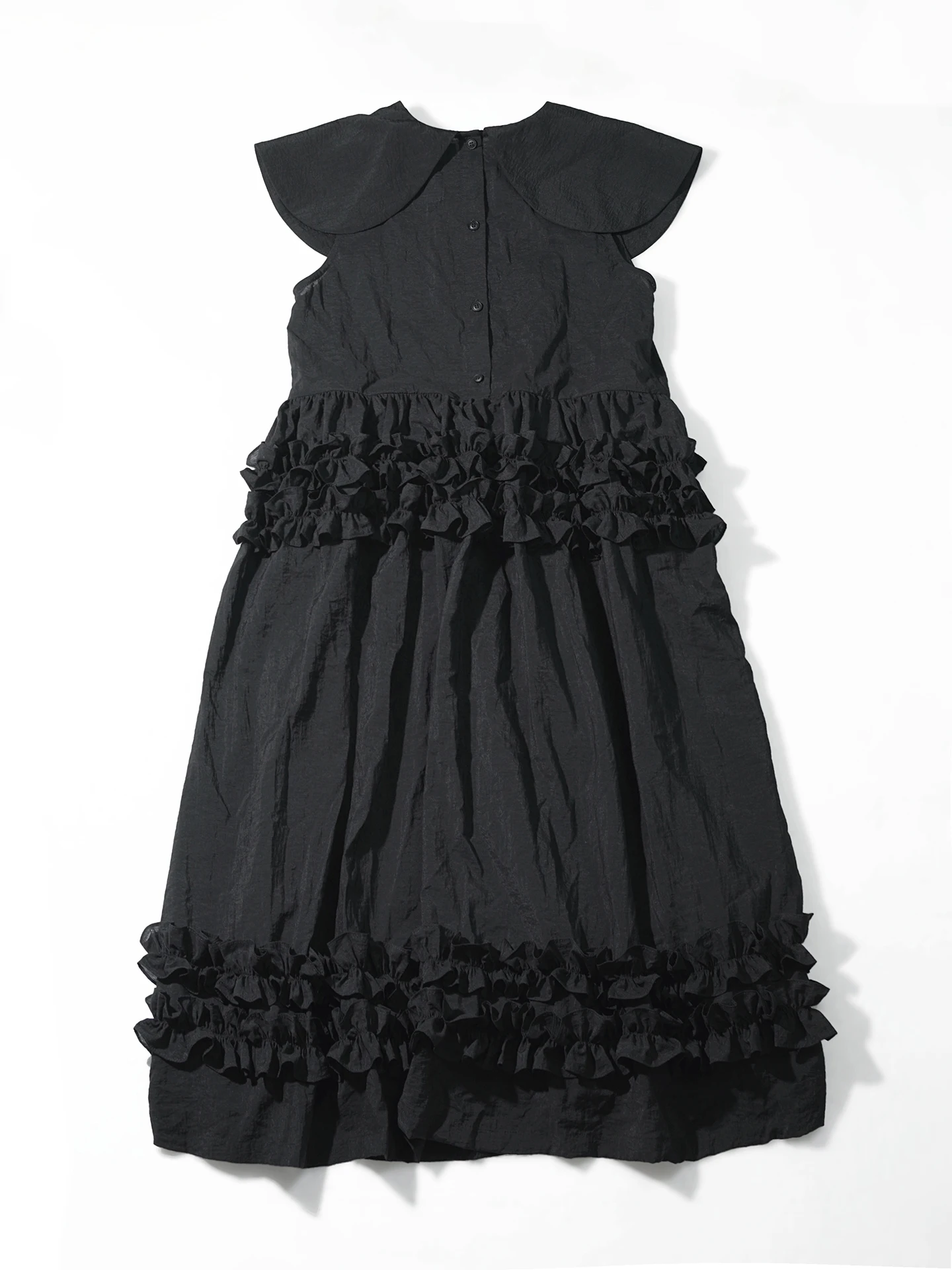 Black temperament dress, women's imakokoni original, summer casual art texture, doll neck sleeveless mid length skirt 265573