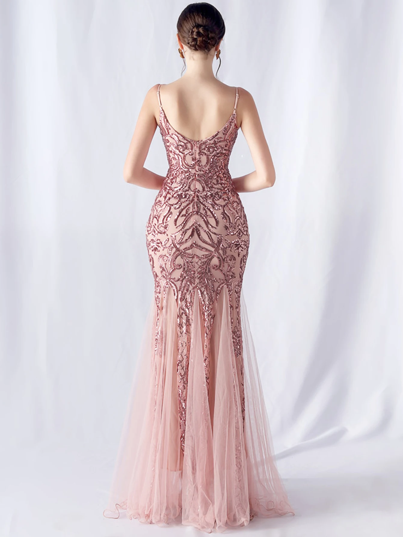 Sexy Elegant Long Wedding Evening Dresses for Women 2026 Mesh Birthday Party Dresses Woman Pink Maxi Sequin Summer Dress Vestido