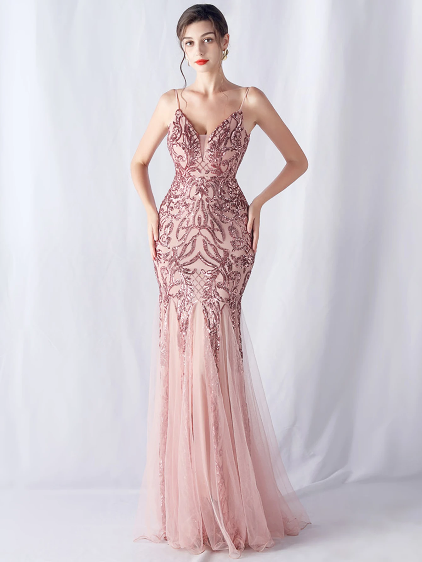 Sexy Elegant Long Wedding Evening Dresses for Women 2026 Mesh Birthday Party Dresses Woman Pink Maxi Sequin Summer Dress Vestido