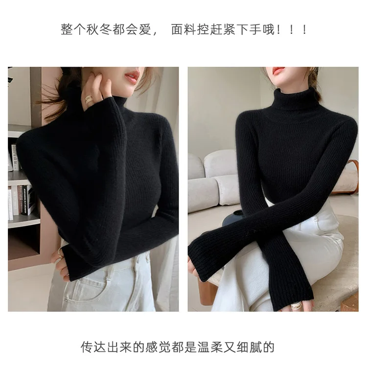 100% Cashmere Sweater Women's Knitted Pullover Sweater High Neck Solid Color Slim Fit Soft Cashmere Basic Women's Sweater