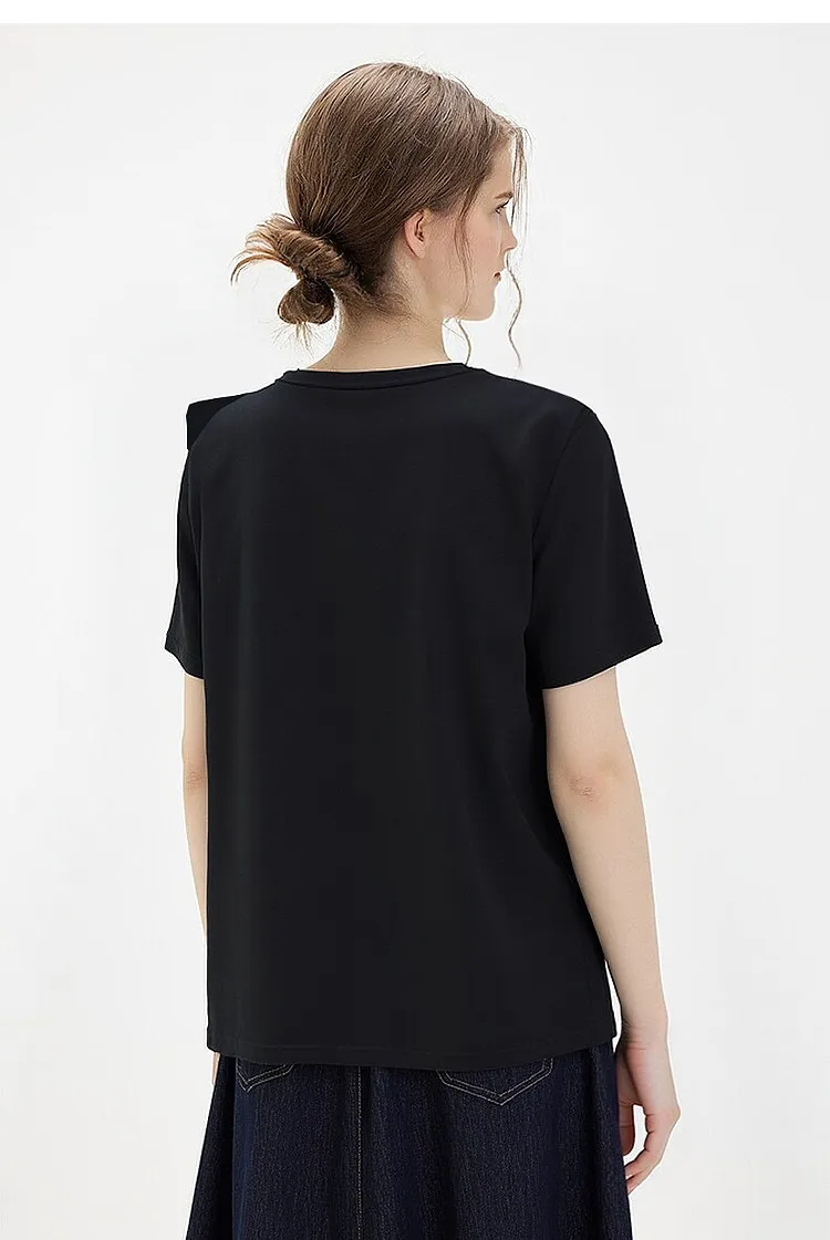 Amii Women's Cotton T-Shirt 2026 Summer New Round Neck Bow Detail Short Sleeve Tee Loose Versatile Casual Top for Women 12652061