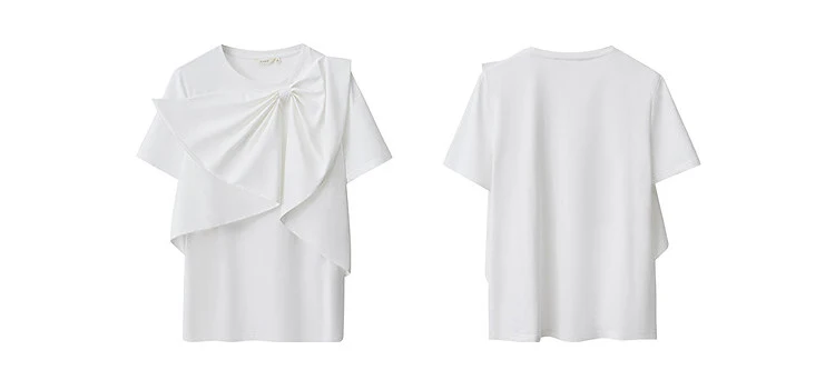 Amii Women's Cotton T-Shirt 2026 Summer New Round Neck Bow Detail Short Sleeve Tee Loose Versatile Casual Top for Women 12652061