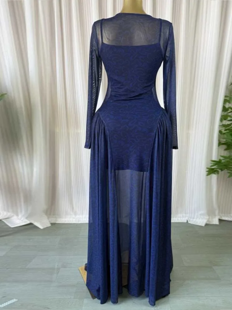 Maxi Dress Woman Long Sleeve Spring High Waist Slimming Dress with Lingerie Thin Strap Dress Sexy Evening Dresses Woman Elegant