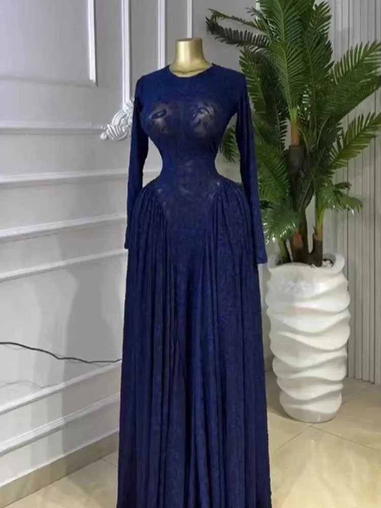 Maxi Dress Woman Long Sleeve Spring High Waist Slimming Dress with Lingerie Thin Strap Dress Sexy Evening Dresses Woman Elegant