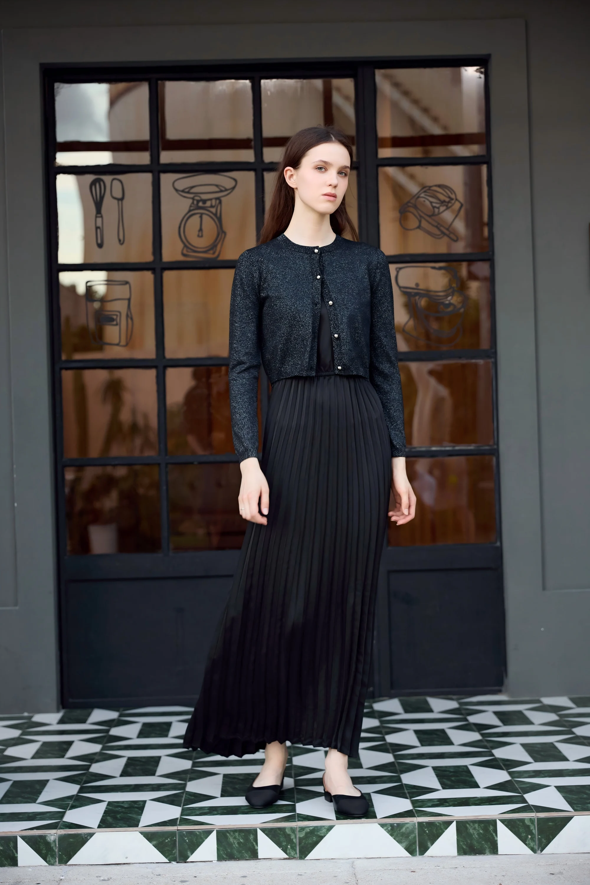 AP Women 2026 Autumn and Winter New Design Shine Cardigan and Pleated Slip Dress Elegant Lady Clothing