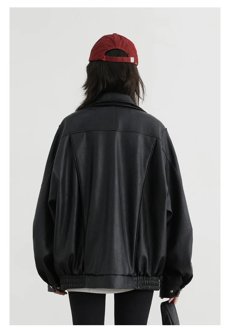 CHIC VEN Woman PU Jacket Solid Loose New Retro Standing Collar Motorcycle Faux Leather Coat Female Top Spring Autumn 2026