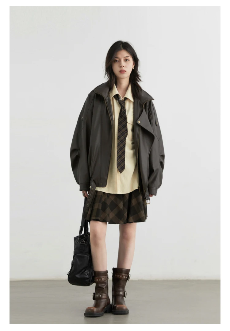 CHIC VEN Woman PU Jacket Solid Loose New Retro Standing Collar Motorcycle Faux Leather Coat Female Top Spring Autumn 2026