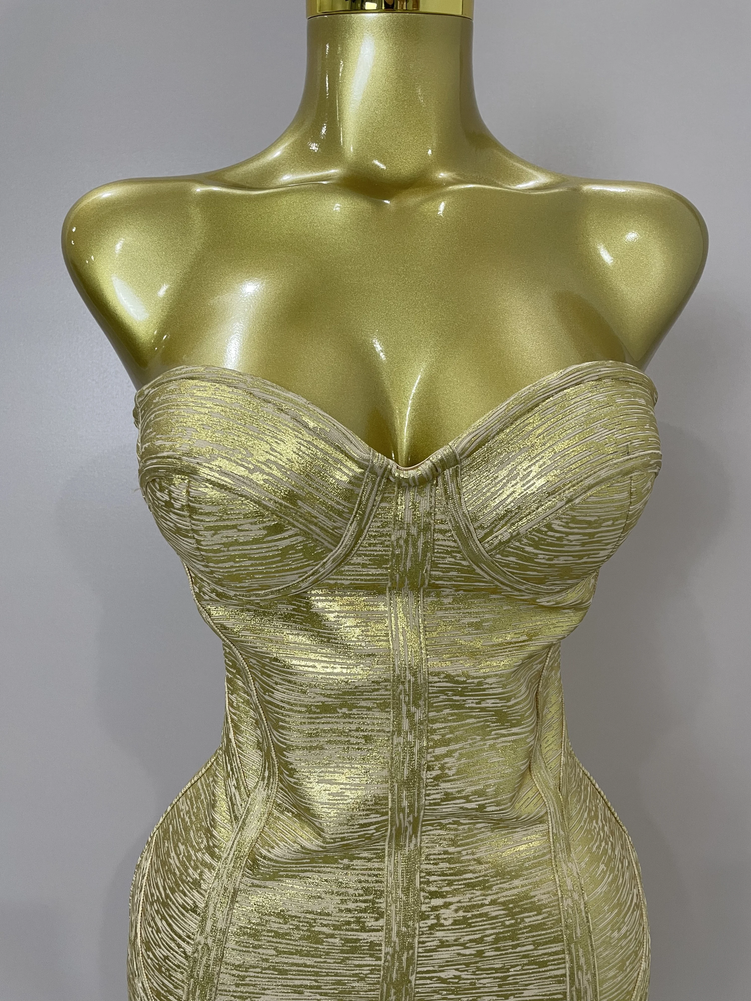 Sexy Strapless Gold Black Foil Color Bodycon Bandage Dress 2025New Women Fashion Celebrate Evening Party Luxury Birthday Dresses