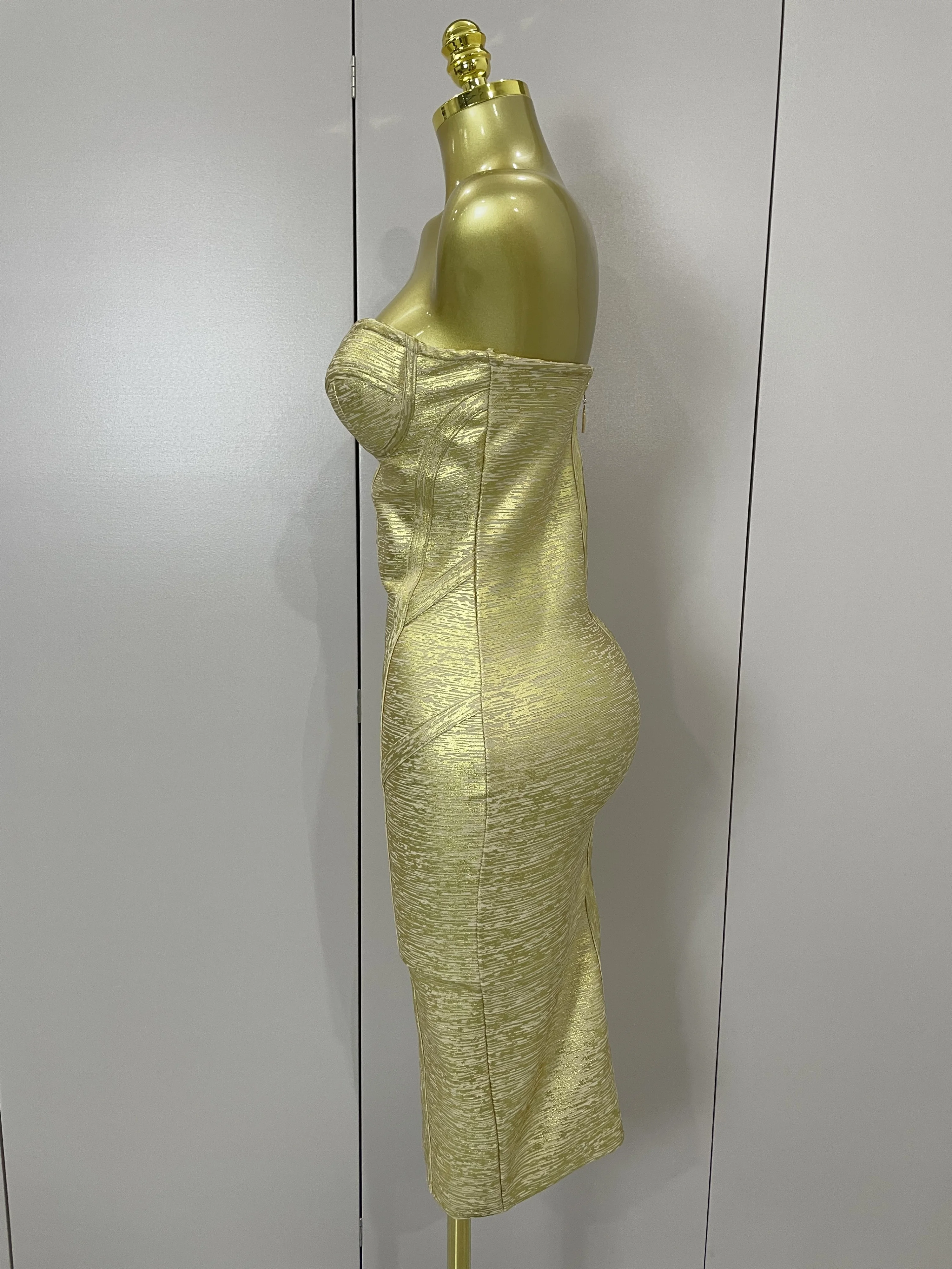 Sexy Strapless Gold Black Foil Color Bodycon Bandage Dress 2025New Women Fashion Celebrate Evening Party Luxury Birthday Dresses