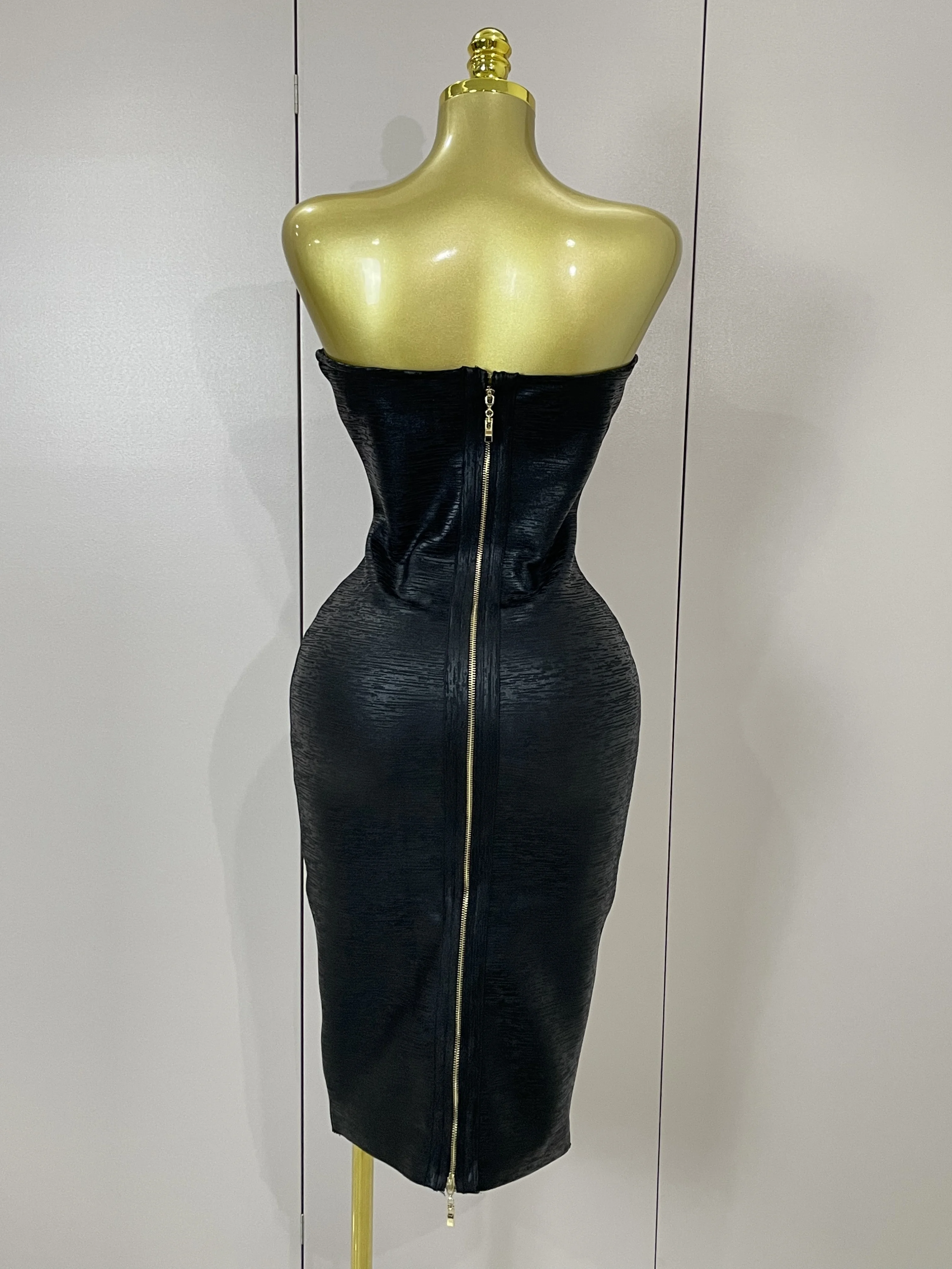 Sexy Strapless Gold Black Foil Color Bodycon Bandage Dress 2025New Women Fashion Celebrate Evening Party Luxury Birthday Dresses