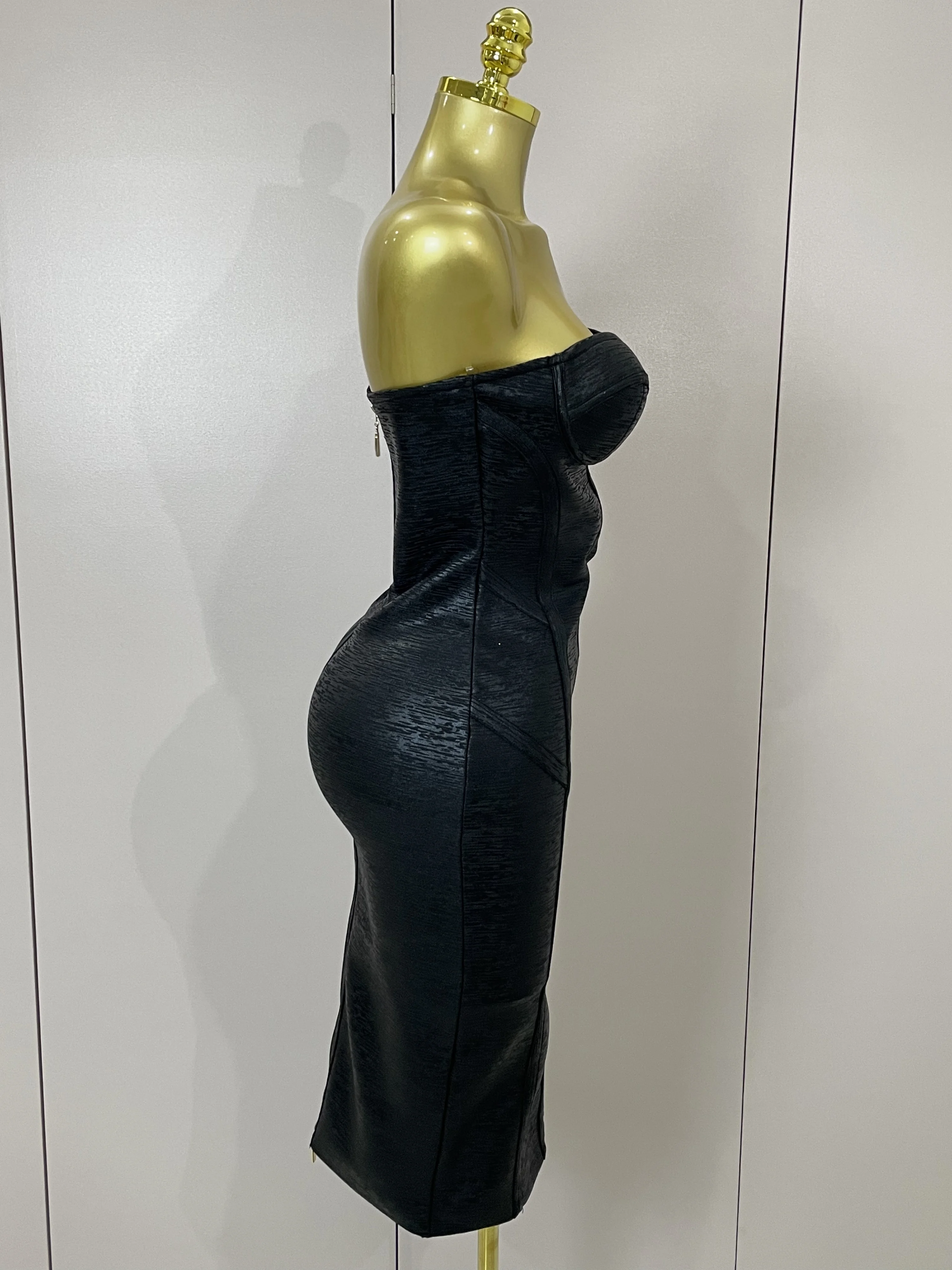 Sexy Strapless Gold Black Foil Color Bodycon Bandage Dress 2025New Women Fashion Celebrate Evening Party Luxury Birthday Dresses