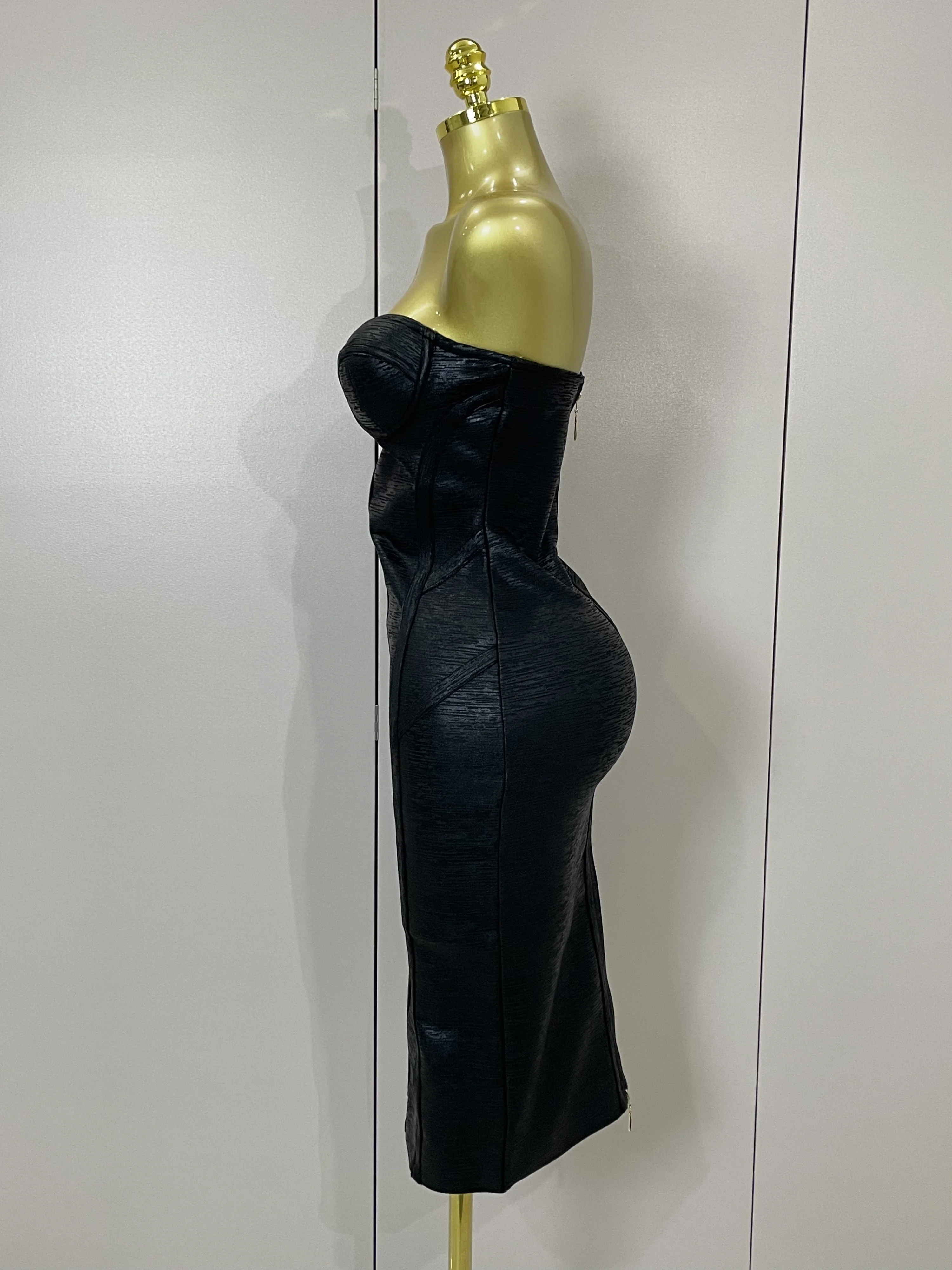 Sexy Strapless Gold Black Foil Color Bodycon Bandage Dress 2025New Women Fashion Celebrate Evening Party Luxury Birthday Dresses