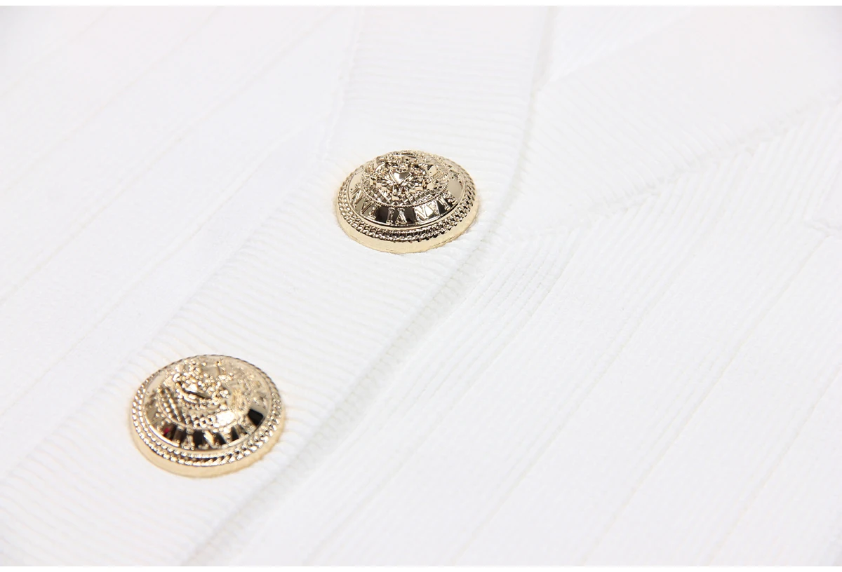 SML Black And White High-quality Fashionable Elastic Knitted Fabric Button Decoration Short Sleeved Slim Fitting Women's T-shirt