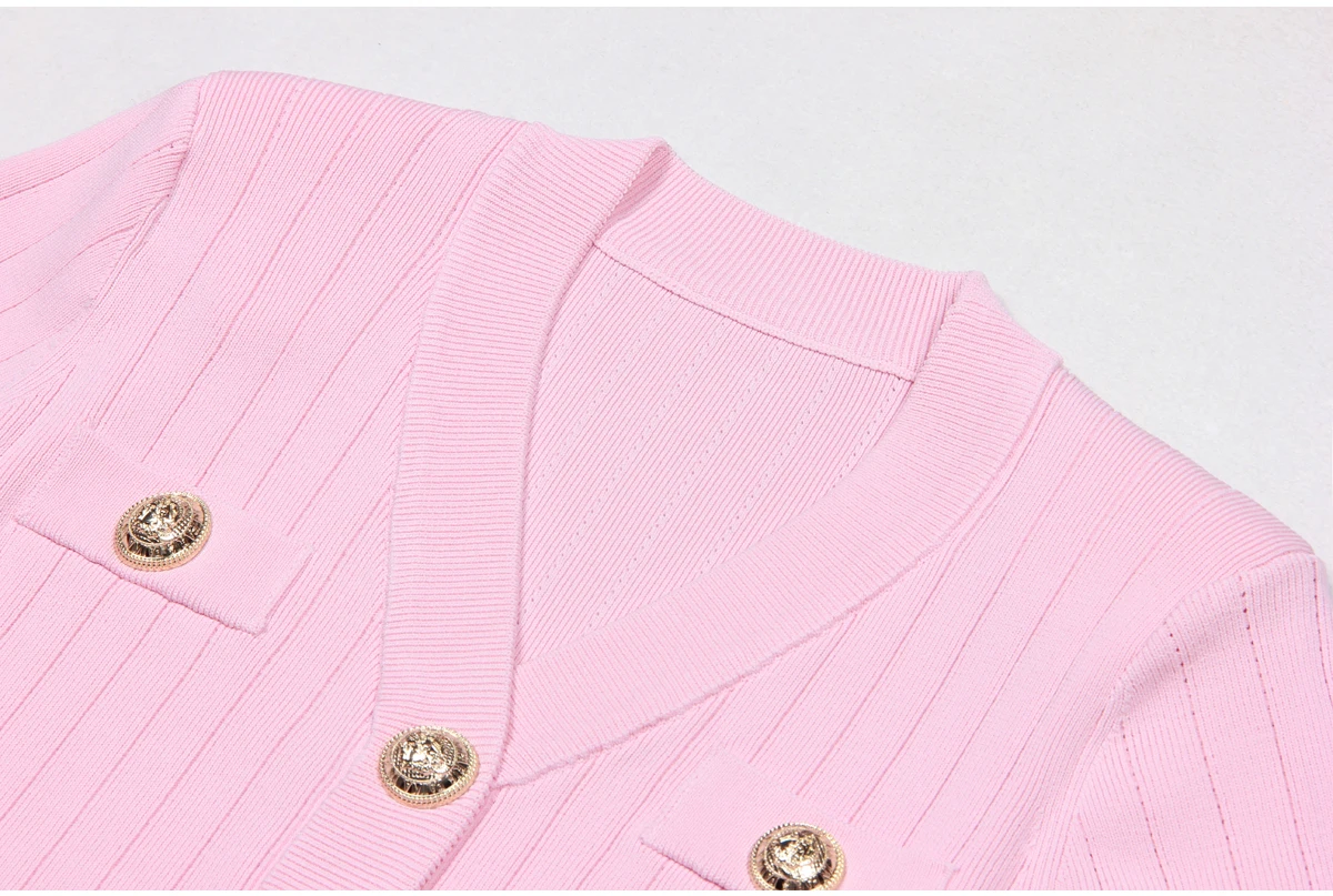 SML Black And White High-quality Fashionable Elastic Knitted Fabric Button Decoration Short Sleeved Slim Fitting Women's T-shirt
