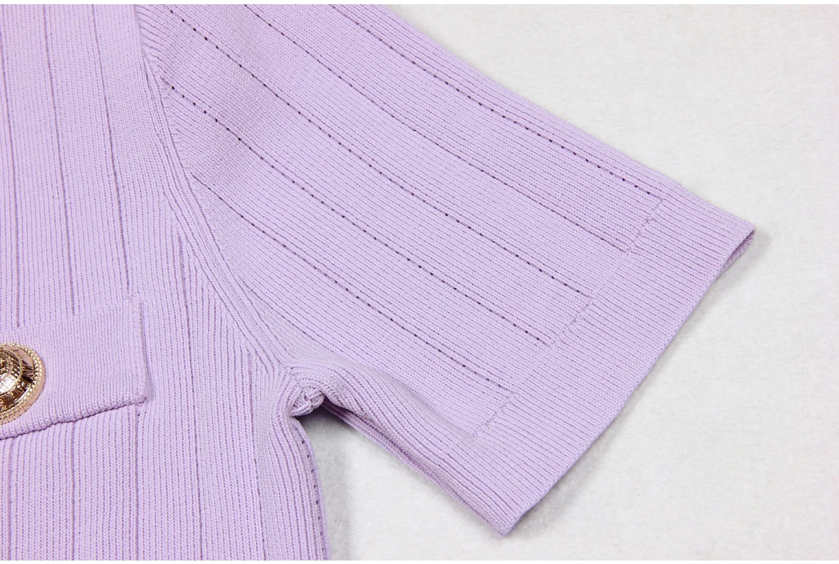 SML Black And White High-quality Fashionable Elastic Knitted Fabric Button Decoration Short Sleeved Slim Fitting Women's T-shirt
