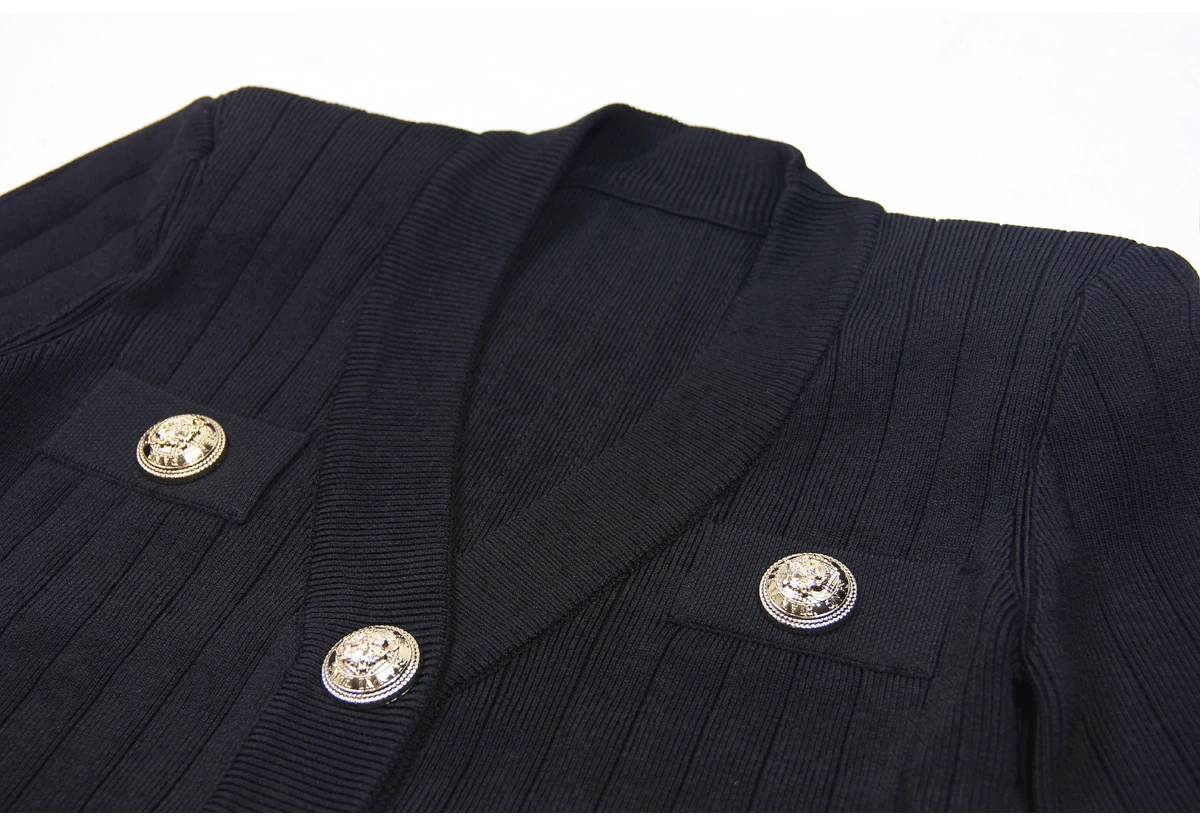SML Black And White High-quality Fashionable Elastic Knitted Fabric Button Decoration Short Sleeved Slim Fitting Women's T-shirt