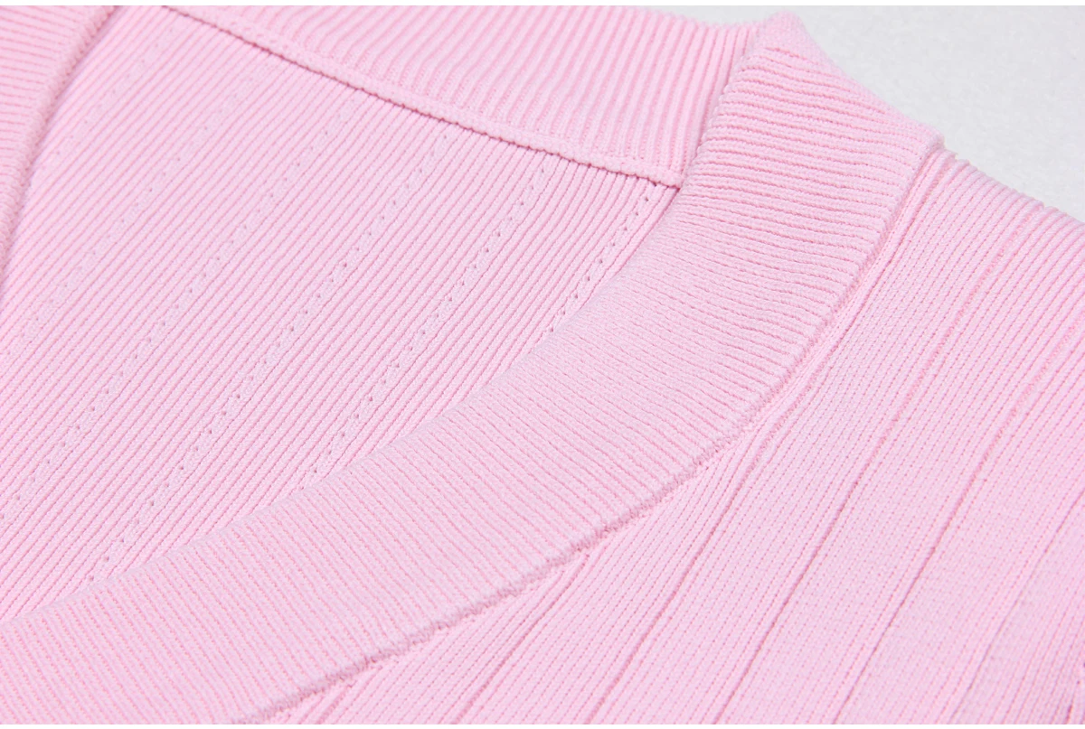 SML Black And White High-quality Fashionable Elastic Knitted Fabric Button Decoration Short Sleeved Slim Fitting Women's T-shirt