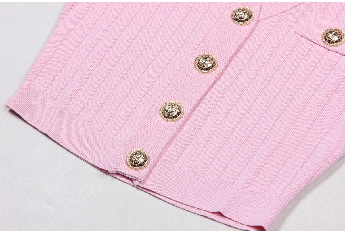 SML Black And White High-quality Fashionable Elastic Knitted Fabric Button Decoration Short Sleeved Slim Fitting Women's T-shirt
