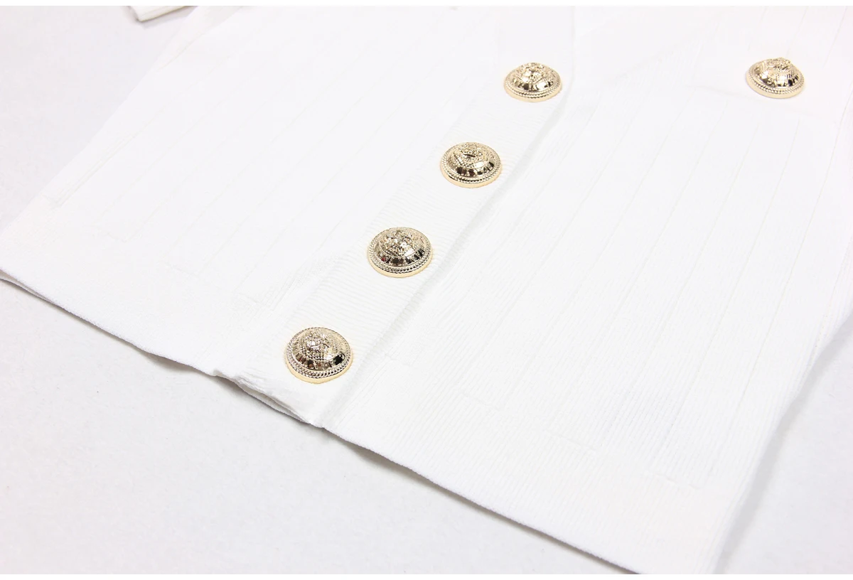 SML Black And White High-quality Fashionable Elastic Knitted Fabric Button Decoration Short Sleeved Slim Fitting Women's T-shirt