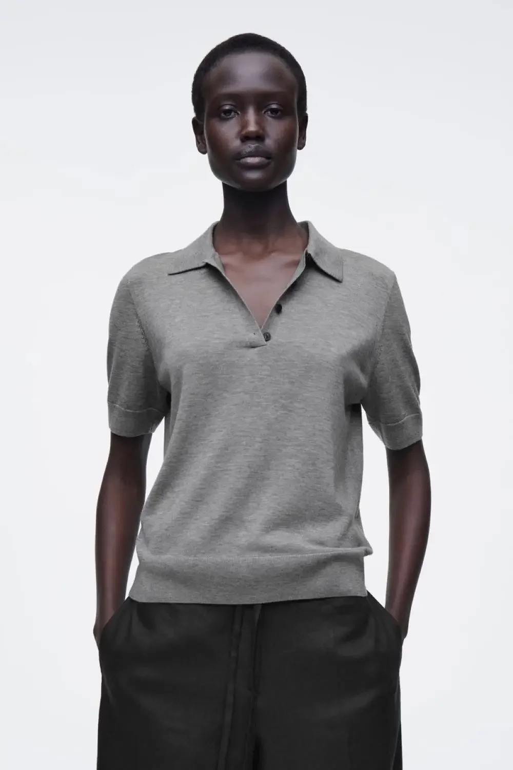 XIMIAN APPAREL 2026 YAZHIMEI cos spring new style of Ladies' casual fashionable and slim-fitting grey wool blend POLO shirt