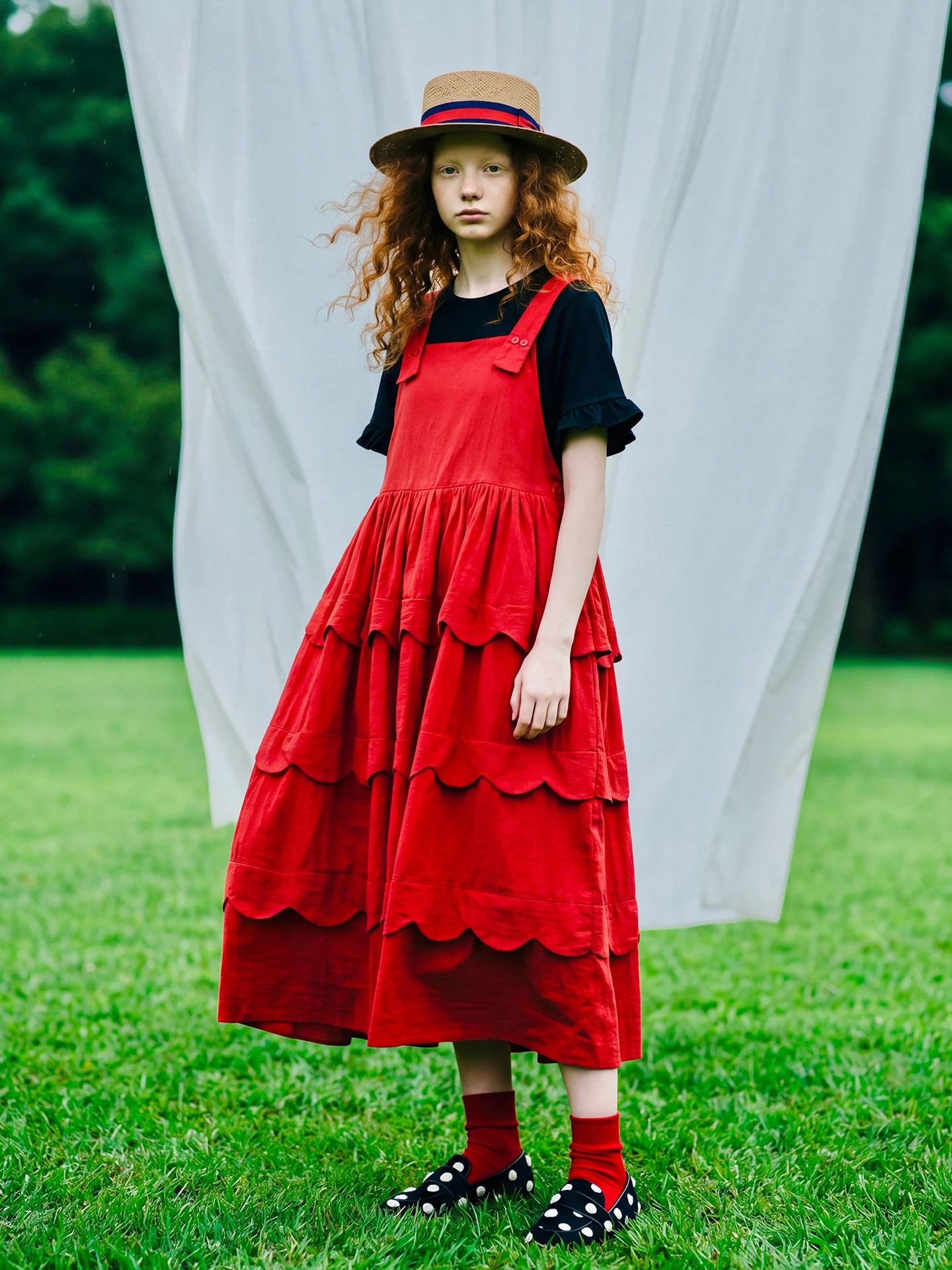 Vest casual dress for women imakokoni original summer artistic loose and versatile wave edge texture A-line skirt 265548