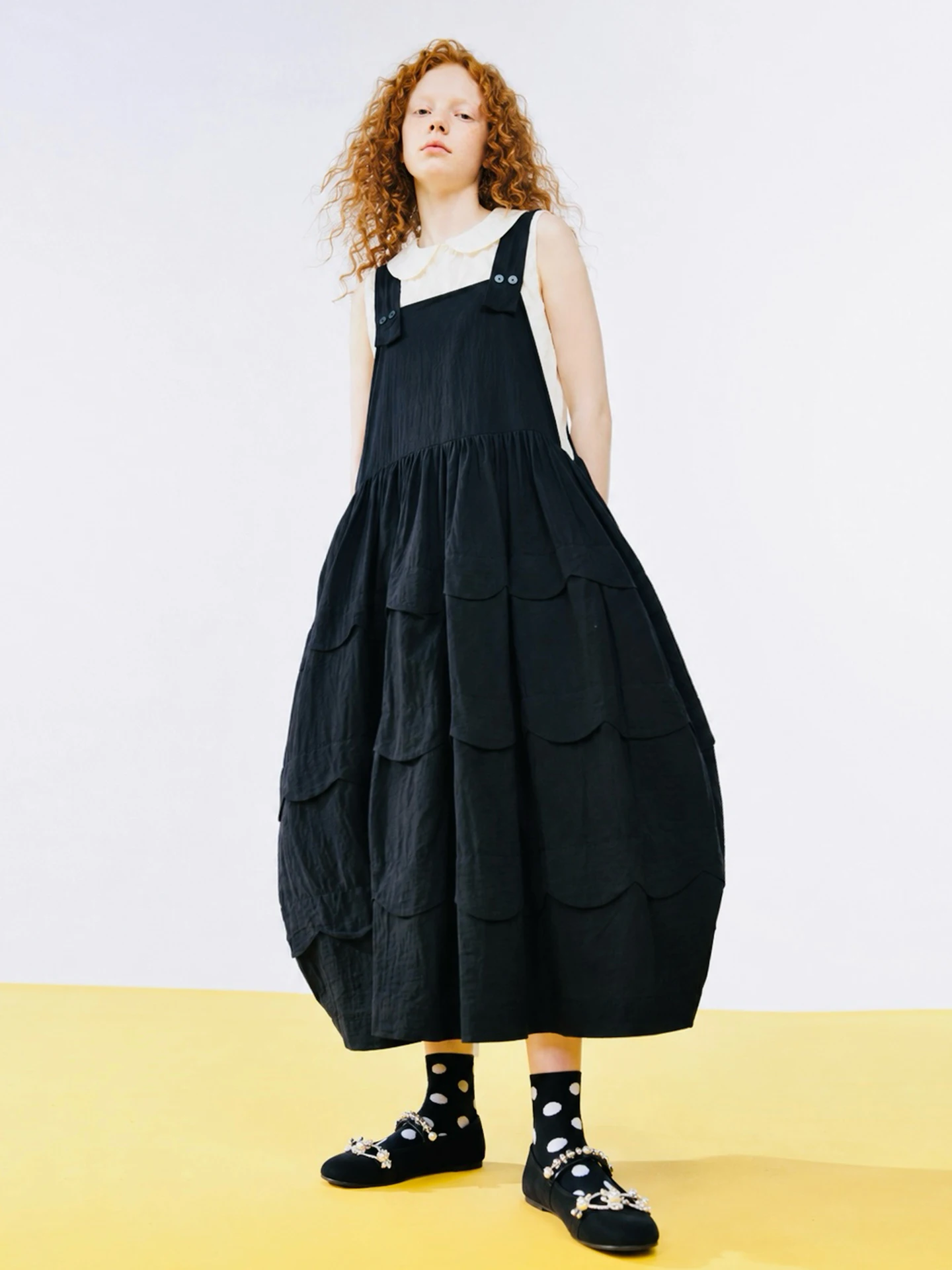 Vest casual dress for women imakokoni original summer artistic loose and versatile wave edge texture A-line skirt 265548