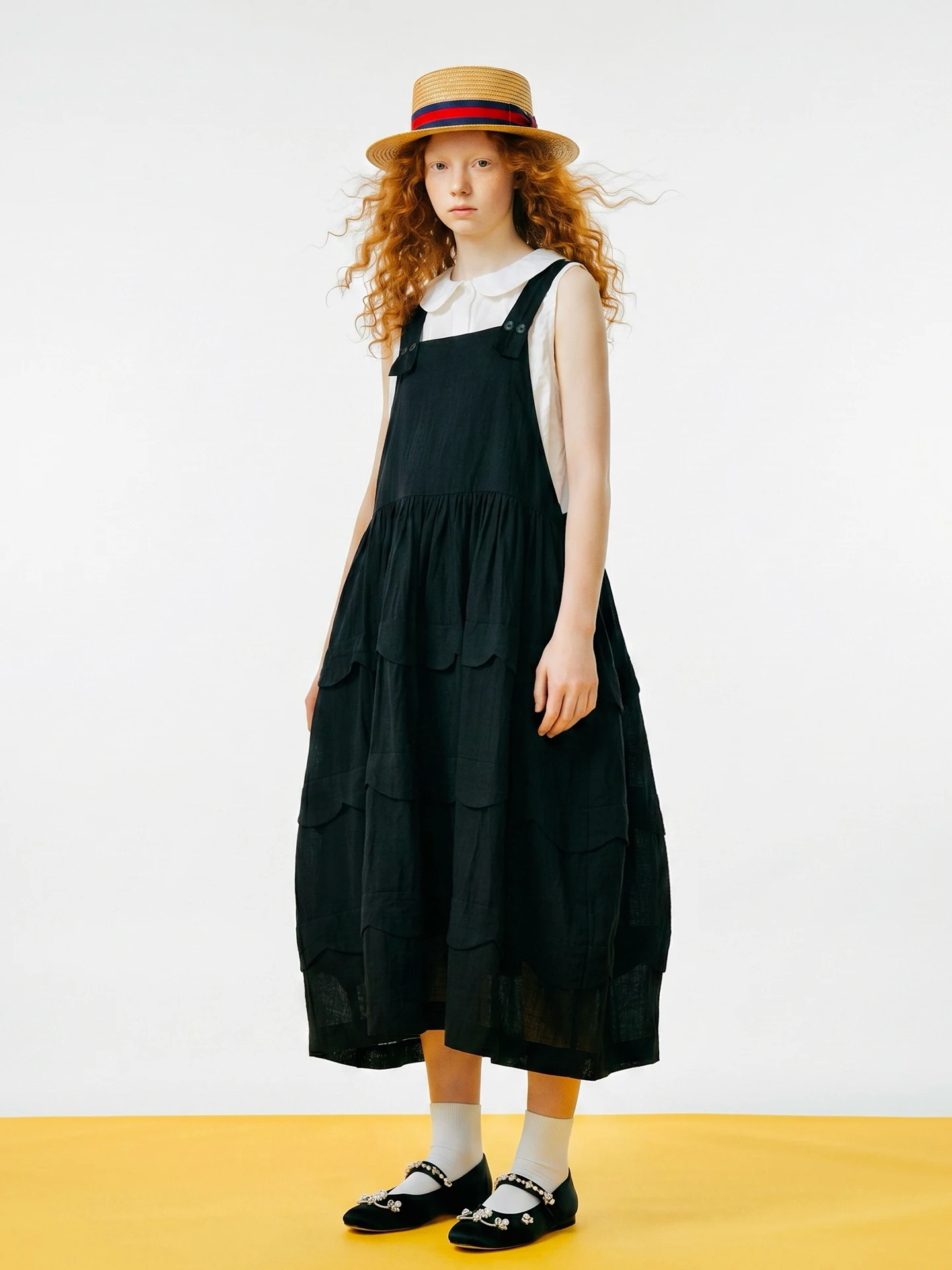 Vest casual dress for women imakokoni original summer artistic loose and versatile wave edge texture A-line skirt 265548