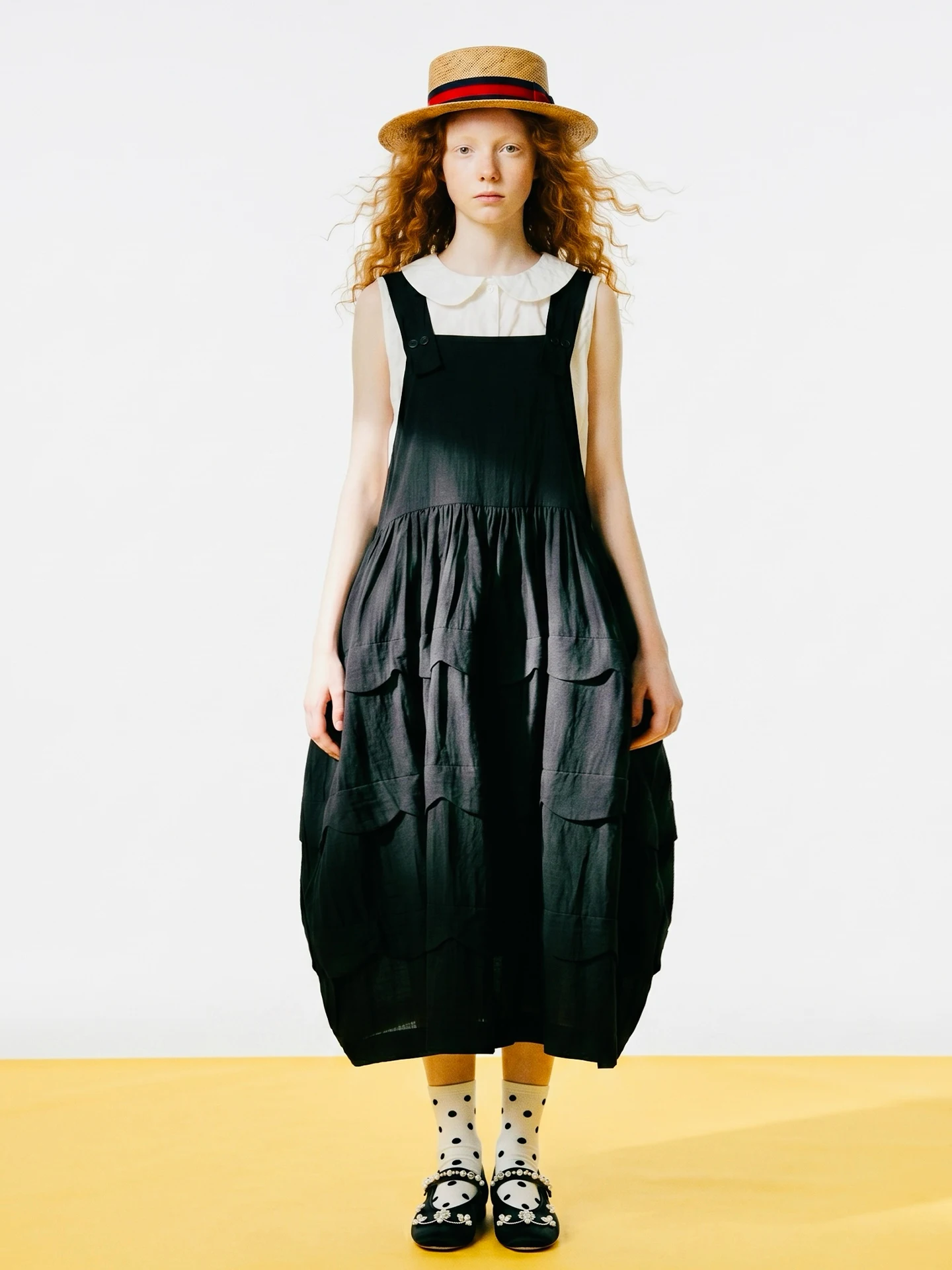 Vest casual dress for women imakokoni original summer artistic loose and versatile wave edge texture A-line skirt 265548