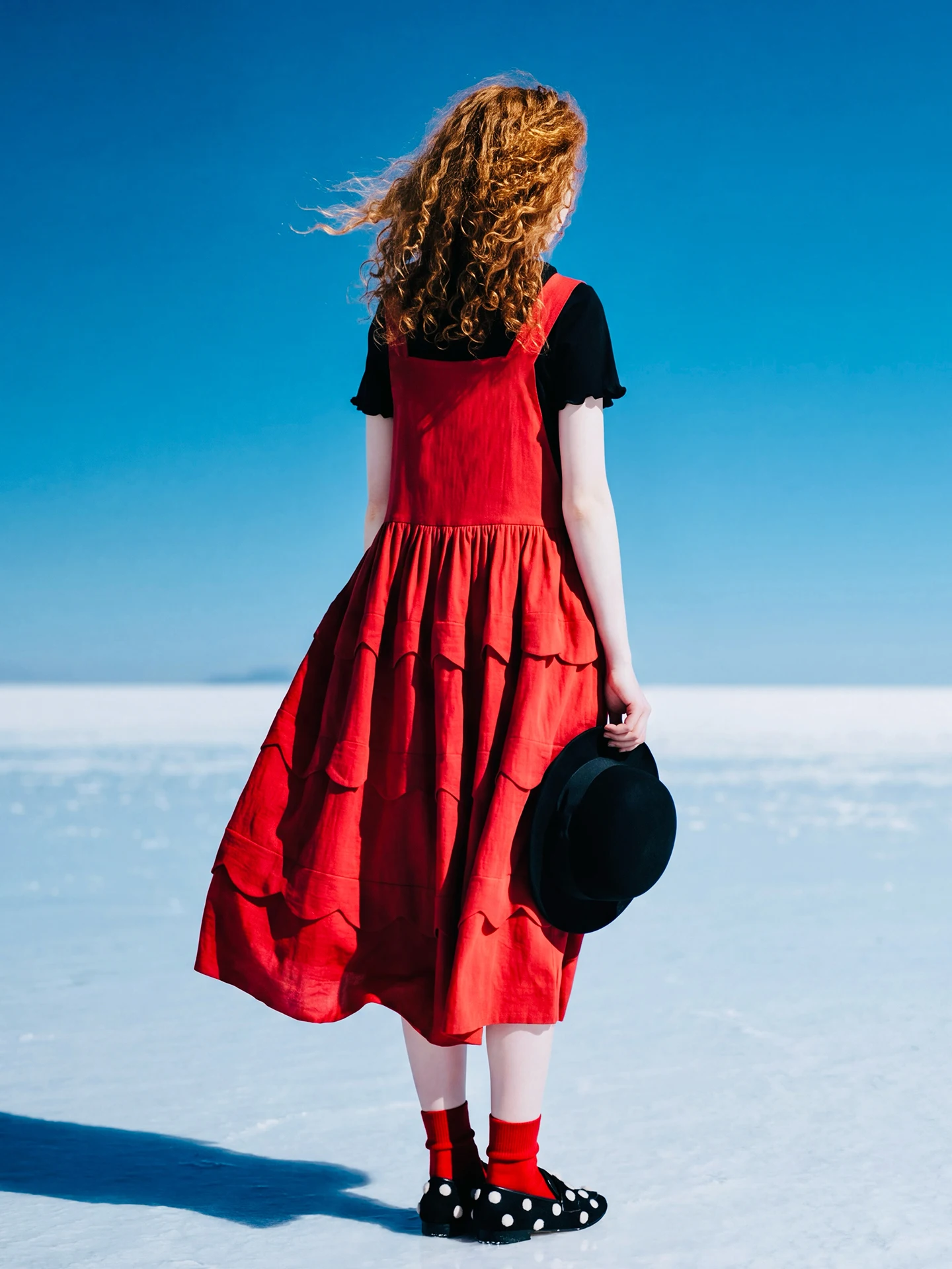Vest casual dress for women imakokoni original summer artistic loose and versatile wave edge texture A-line skirt 265548