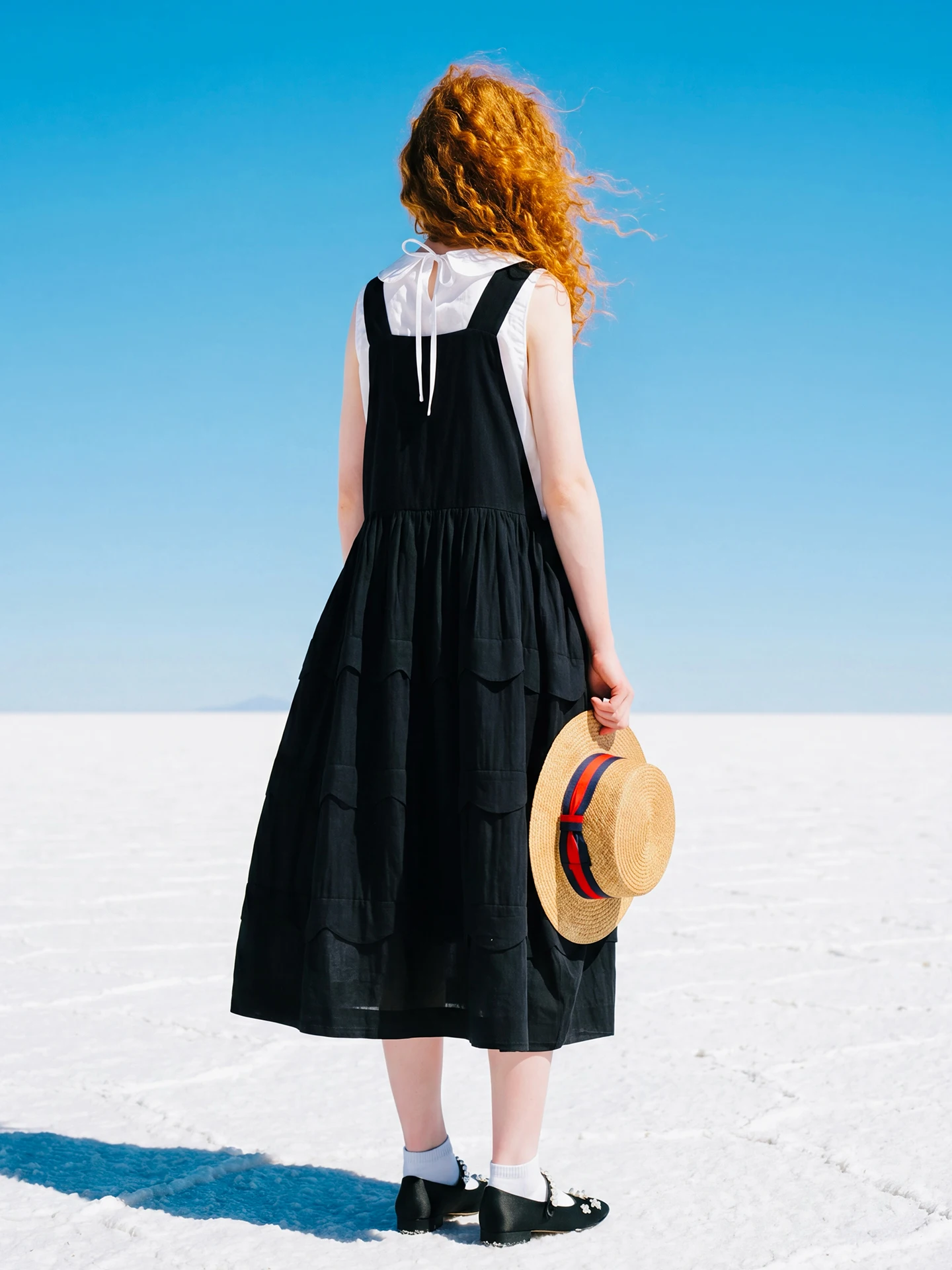 Vest casual dress for women imakokoni original summer artistic loose and versatile wave edge texture A-line skirt 265548