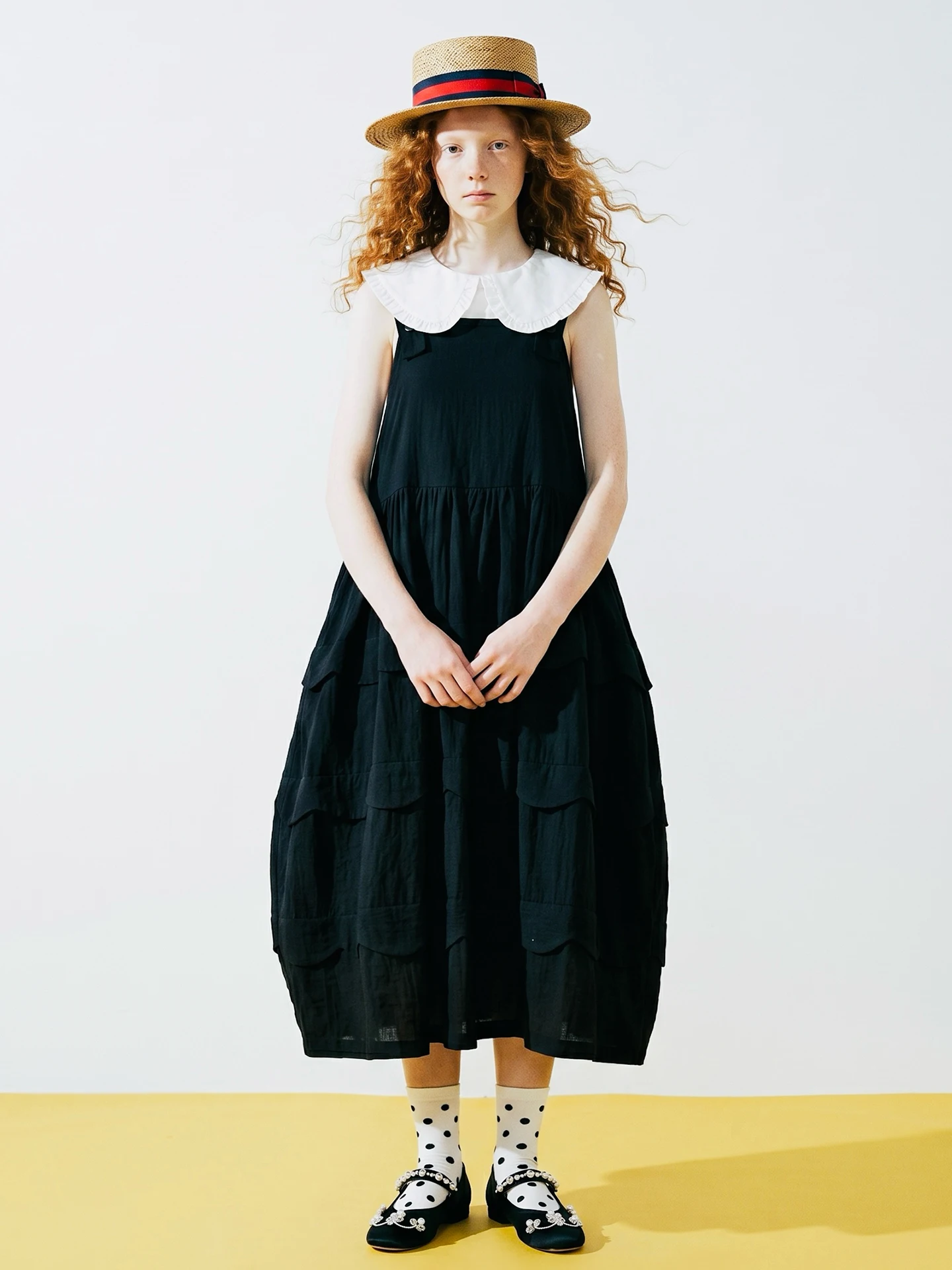 Vest casual dress for women imakokoni original summer artistic loose and versatile wave edge texture A-line skirt 265548
