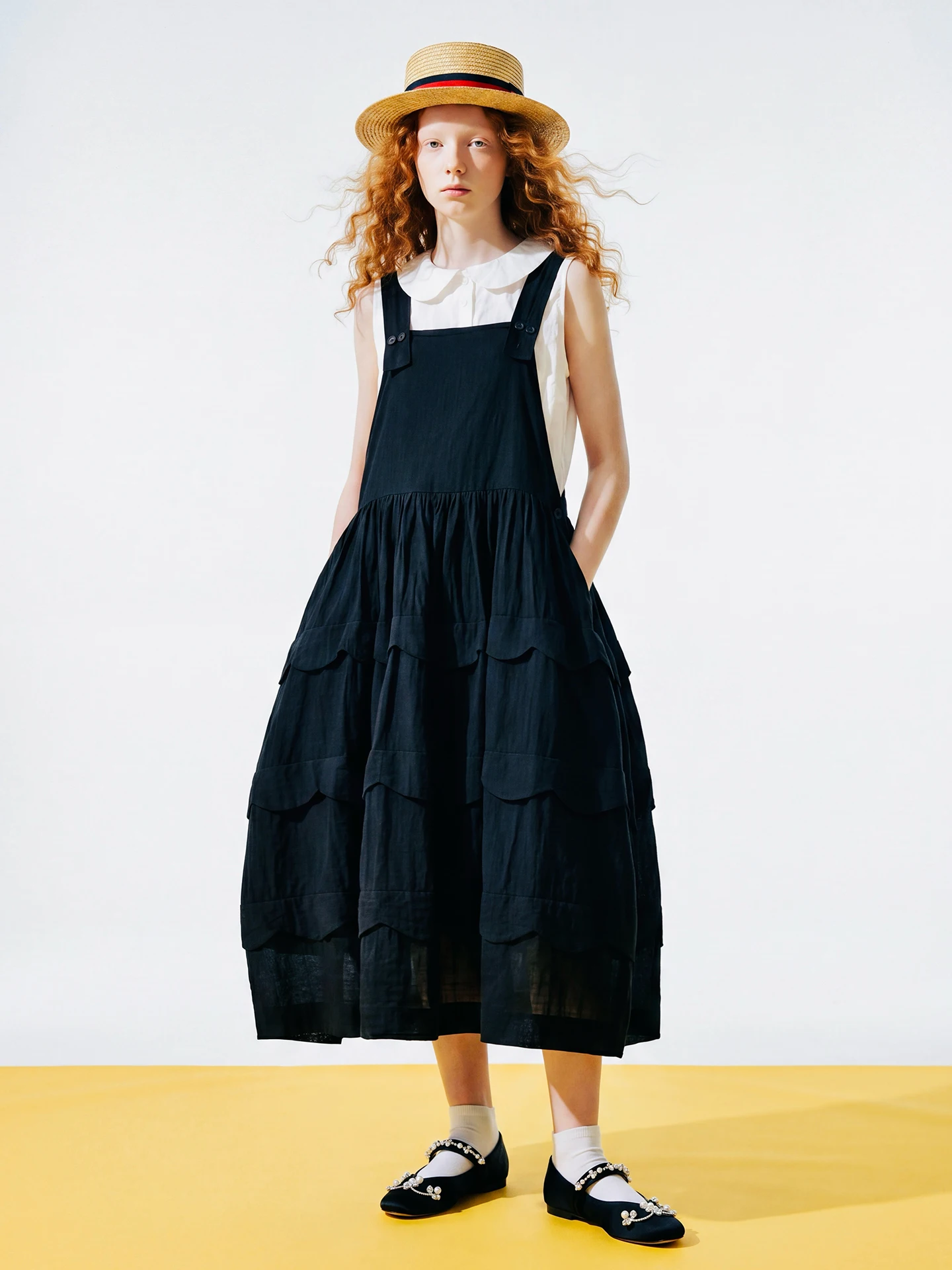 Vest casual dress for women imakokoni original summer artistic loose and versatile wave edge texture A-line skirt 265548