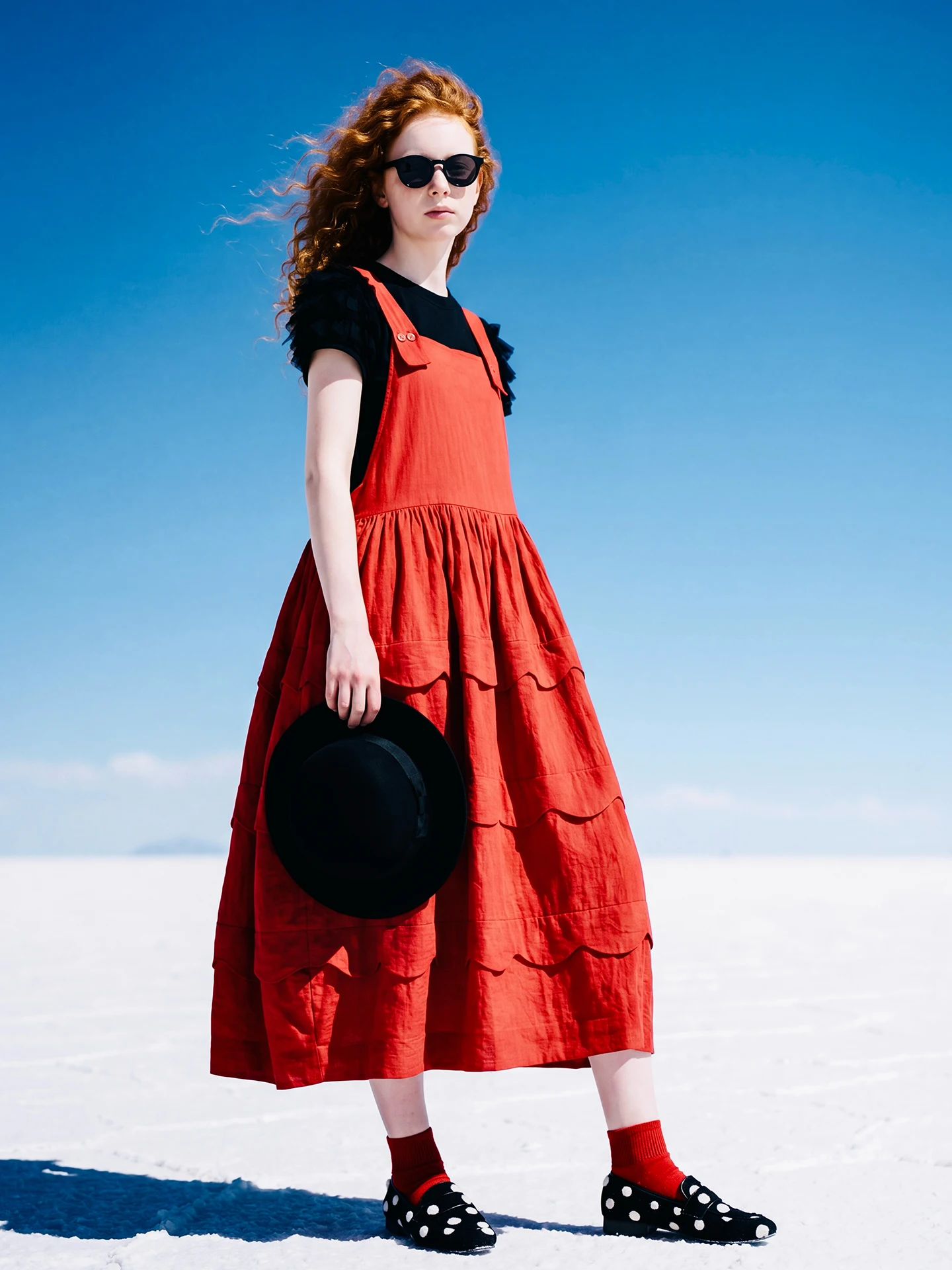 Vest casual dress for women imakokoni original summer artistic loose and versatile wave edge texture A-line skirt 265548