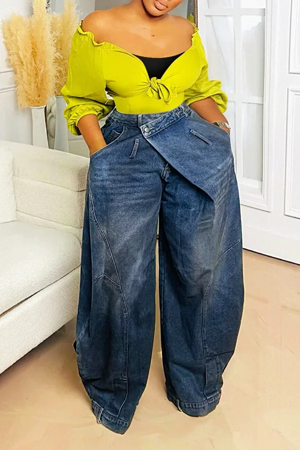 Wide Leg Pants Women Vintage Denim Jeans Punk Style Loose Trousers Stretch Mid Waist Washed Distressed 2026 Mom Streetwear