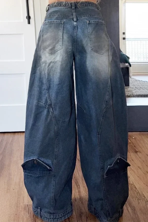Wide Leg Pants Women Vintage Denim Jeans Punk Style Loose Trousers Stretch Mid Waist Washed Distressed 2026 Mom Streetwear