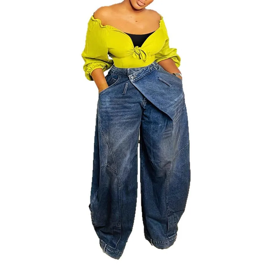 Wide Leg Pants Women Vintage Denim Jeans Punk Style Loose Trousers Stretch Mid Waist Washed Distressed 2026 Mom Streetwear