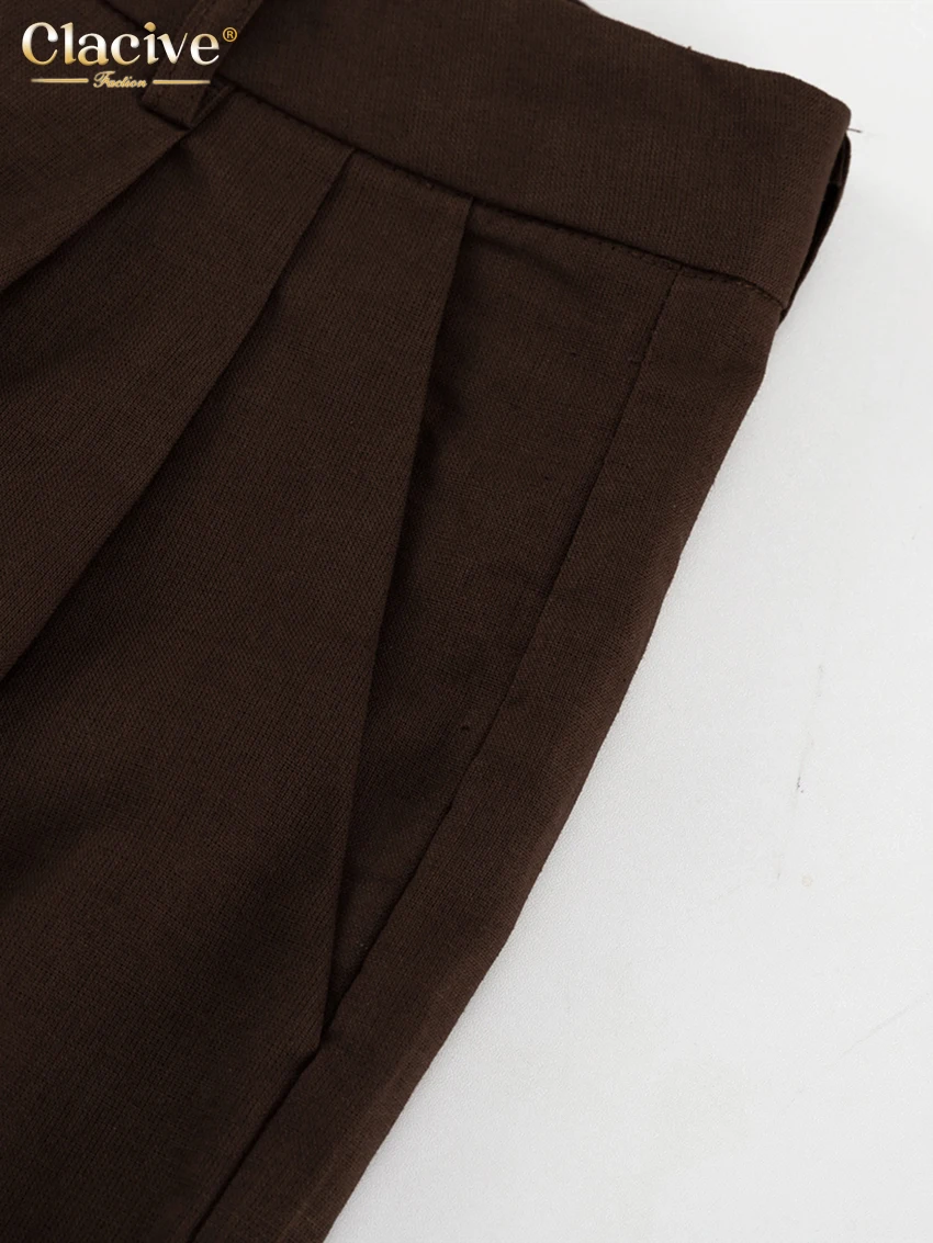 Clacive Summer Slim Brown Linen Pants Set 2 Piece Woman Fashion Sleeveless Tank Top With High Waist Wide Trousers Suits Female
