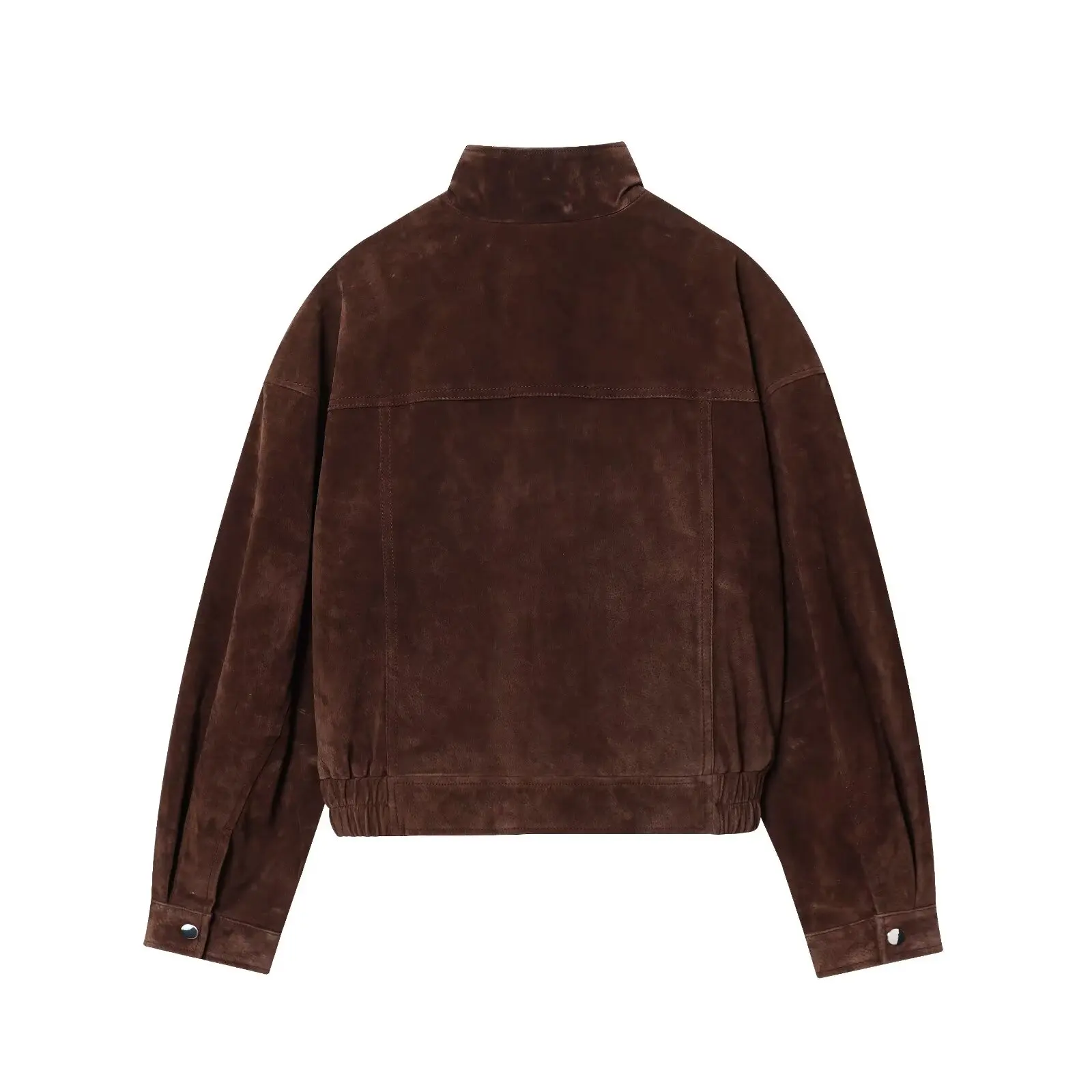 Women Suede Leather Jacket with Pockets Autumn Fashion High Collar Long Sleeve Button Jacket Lady Coats Causal Female Chic Tops