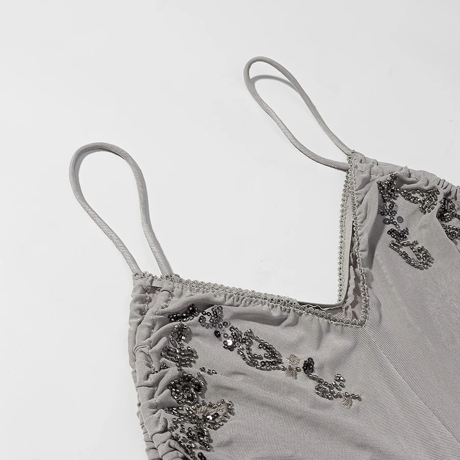 Nlzgmsj 2026 Women Sequin Embroidery Two Piece Set Spaghetti Strap Deep V Neck Side Tie Up Cami Top Lantern Loose Pants Vacation
