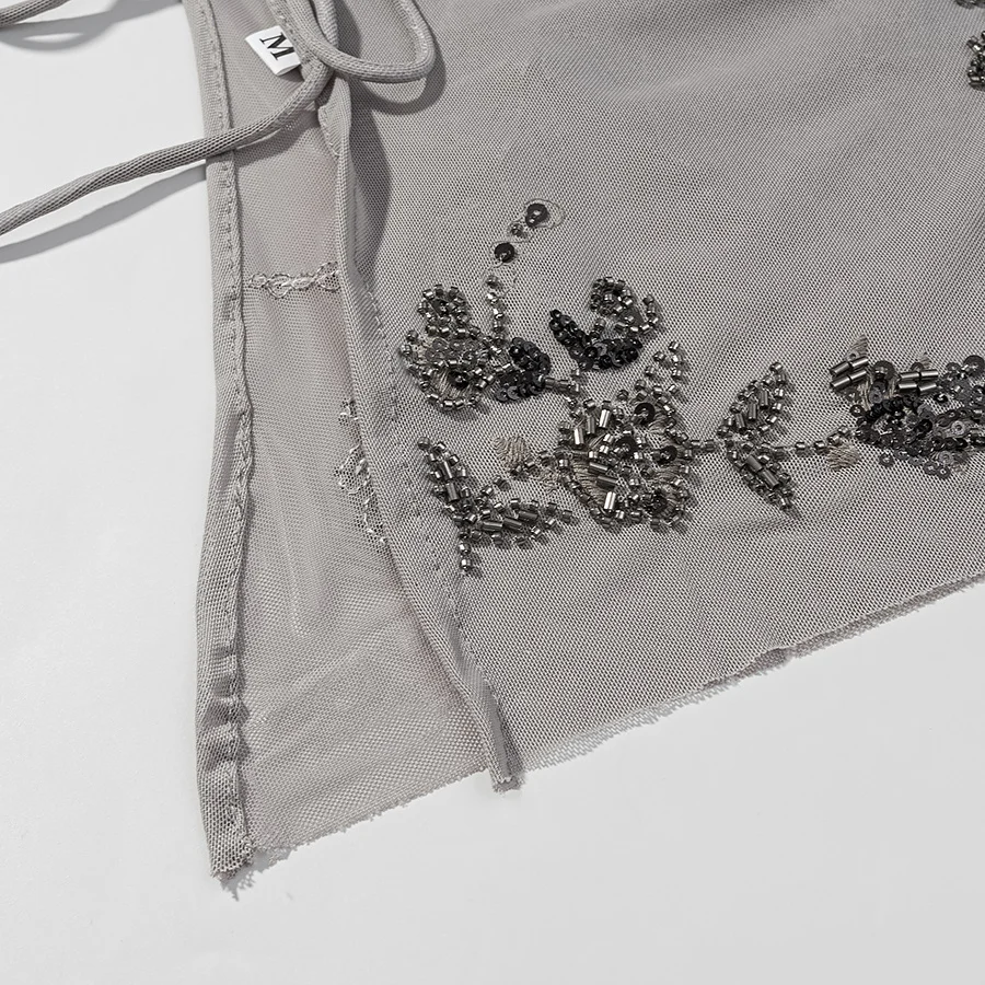 Nlzgmsj 2026 Women Sequin Embroidery Two Piece Set Spaghetti Strap Deep V Neck Side Tie Up Cami Top Lantern Loose Pants Vacation