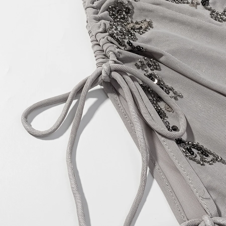Nlzgmsj 2026 Women Sequin Embroidery Two Piece Set Spaghetti Strap Deep V Neck Side Tie Up Cami Top Lantern Loose Pants Vacation