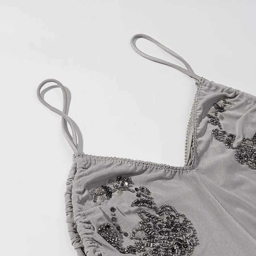 Nlzgmsj 2026 Women Sequin Embroidery Two Piece Set Spaghetti Strap Deep V Neck Side Tie Up Cami Top Lantern Loose Pants Vacation